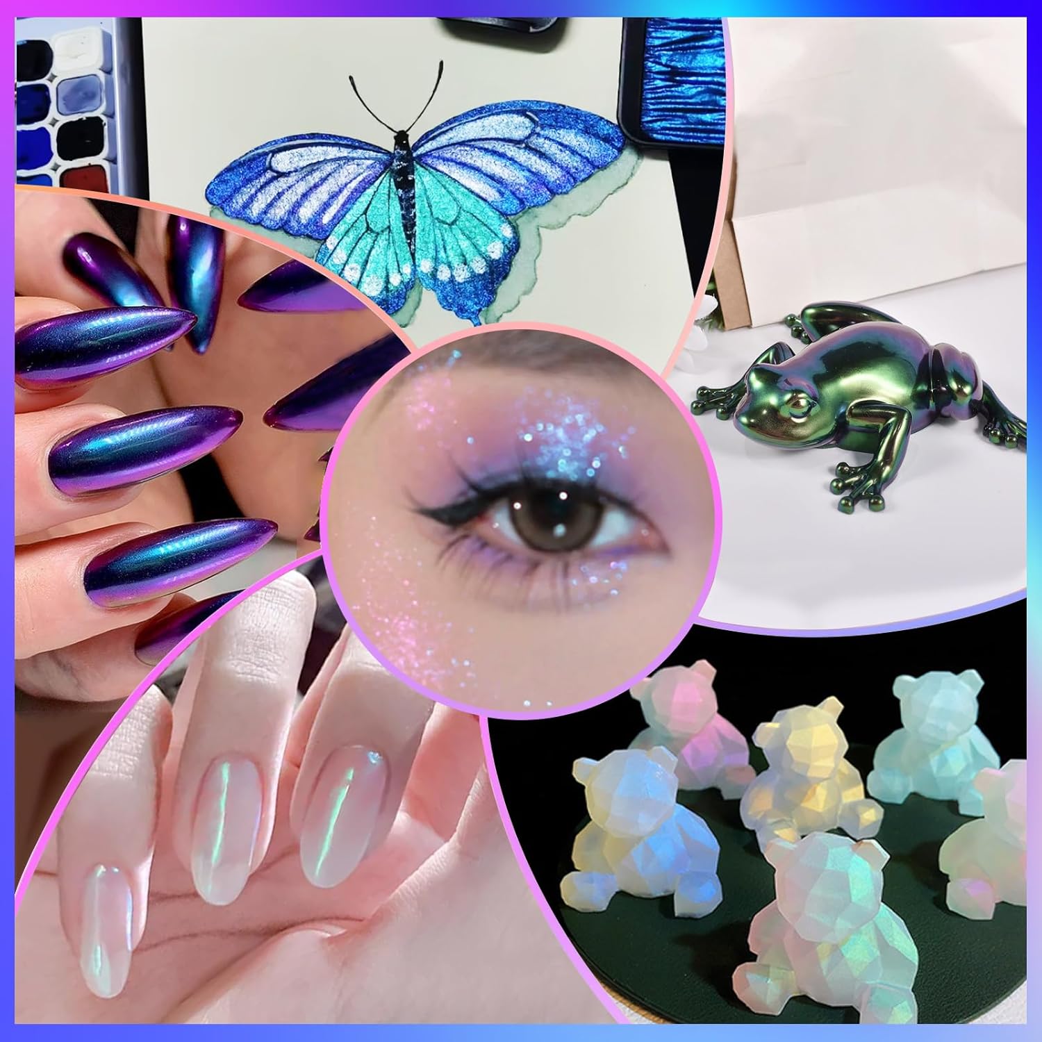 Matio Interference Mica Powder, 1.06oz/ 30g Ghost Coral Chrome Powder, Pearlescent Effect Color Shift Pigment for Epoxy Resin, Makeup Shimmer, Nail Polish,Soap Dye,Candle Making,Paint - Image 6