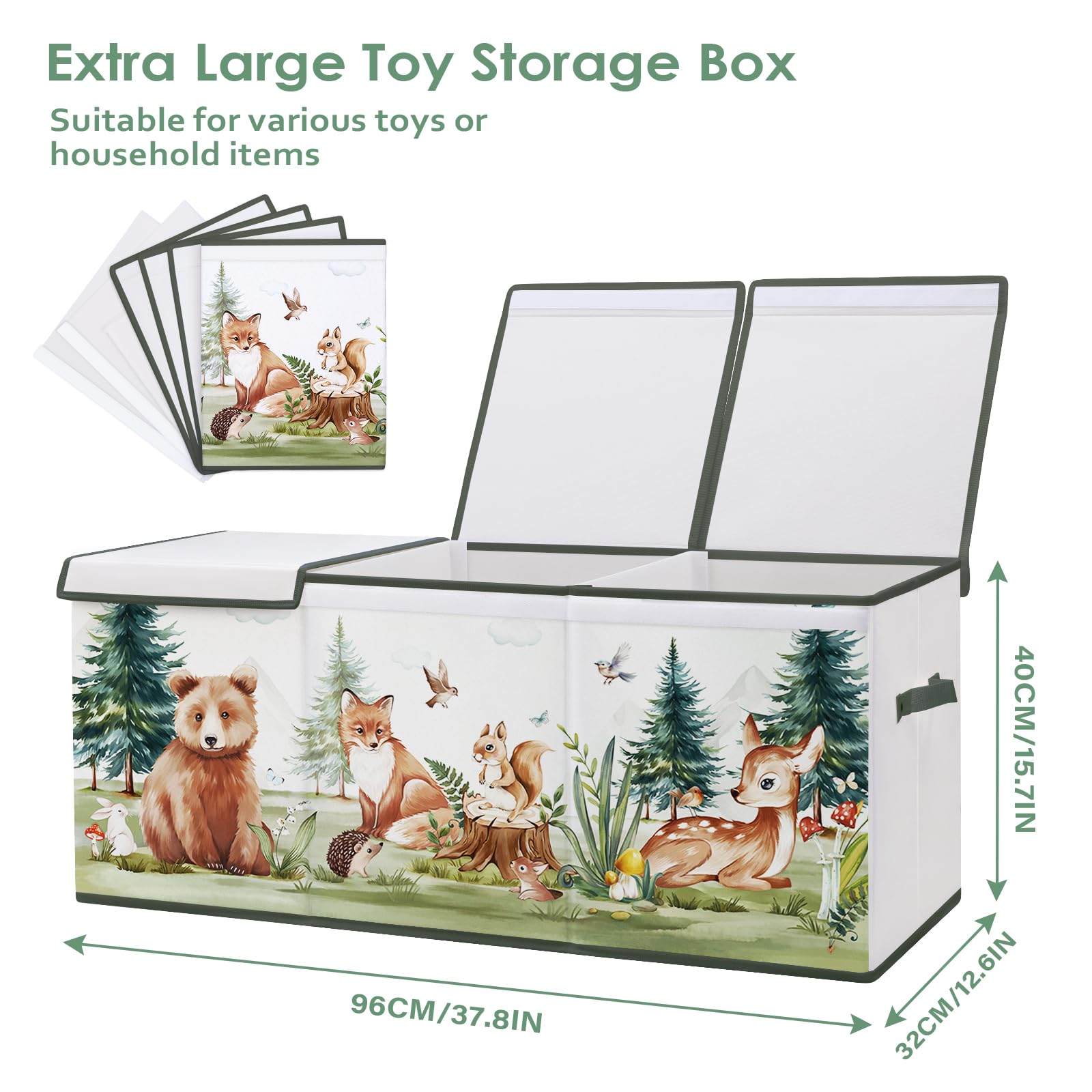 Scatola di Giocattoli Large con Coperchio Ribalta per Bambini, Contenitore Porta Giochi Pieghevole Oxford, Baule Portagiochi Impermeabile Robusto per Ragazze Ragazzi, 96×32×40cm (Animali Invernali)
