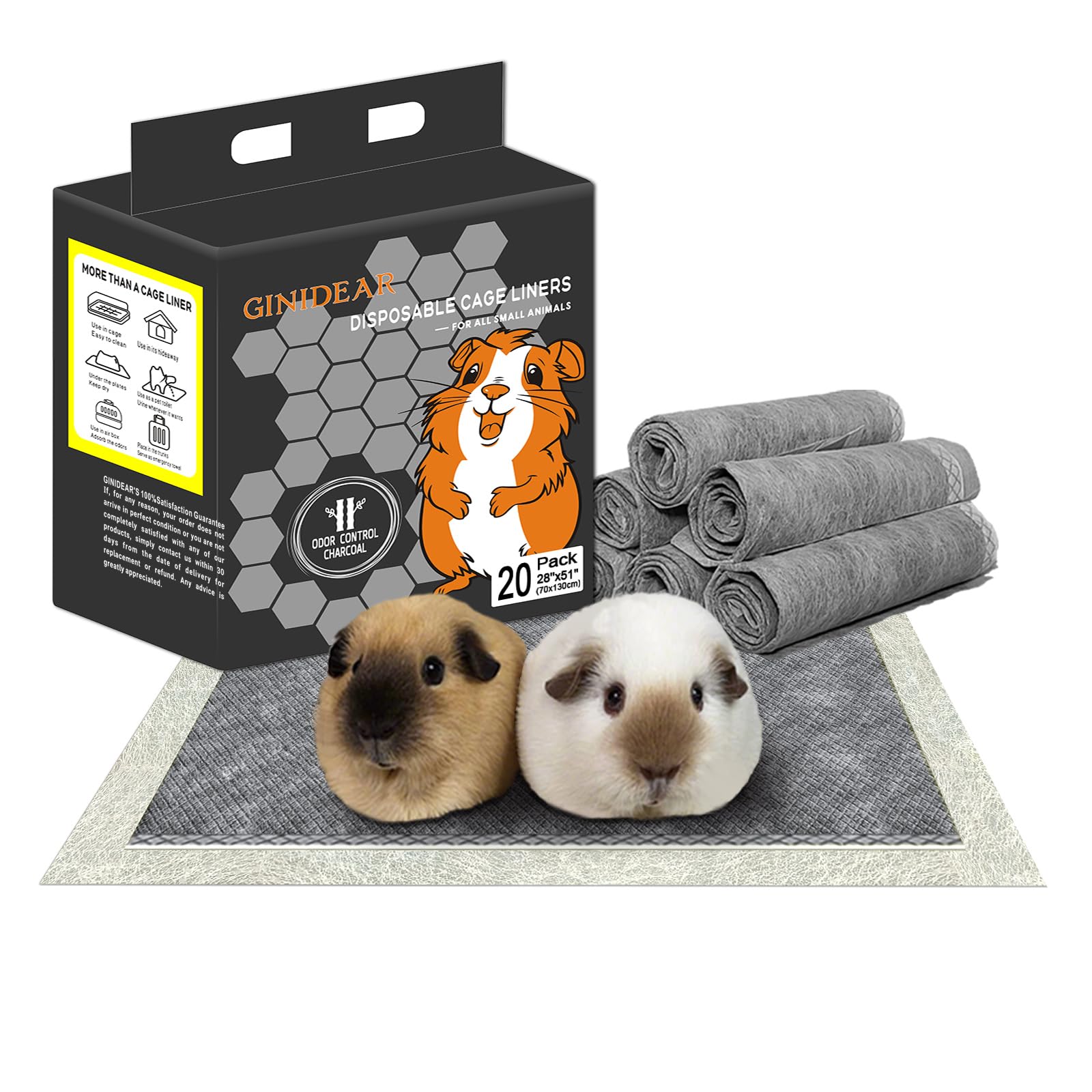 GINIDEAR Guinea Pig Bedding, Disposable Guinea Pig Cage Liners, Charcoal Odor Controlling Absorbent Waterproof Pee Pads for Rabbits, Hamster and Other