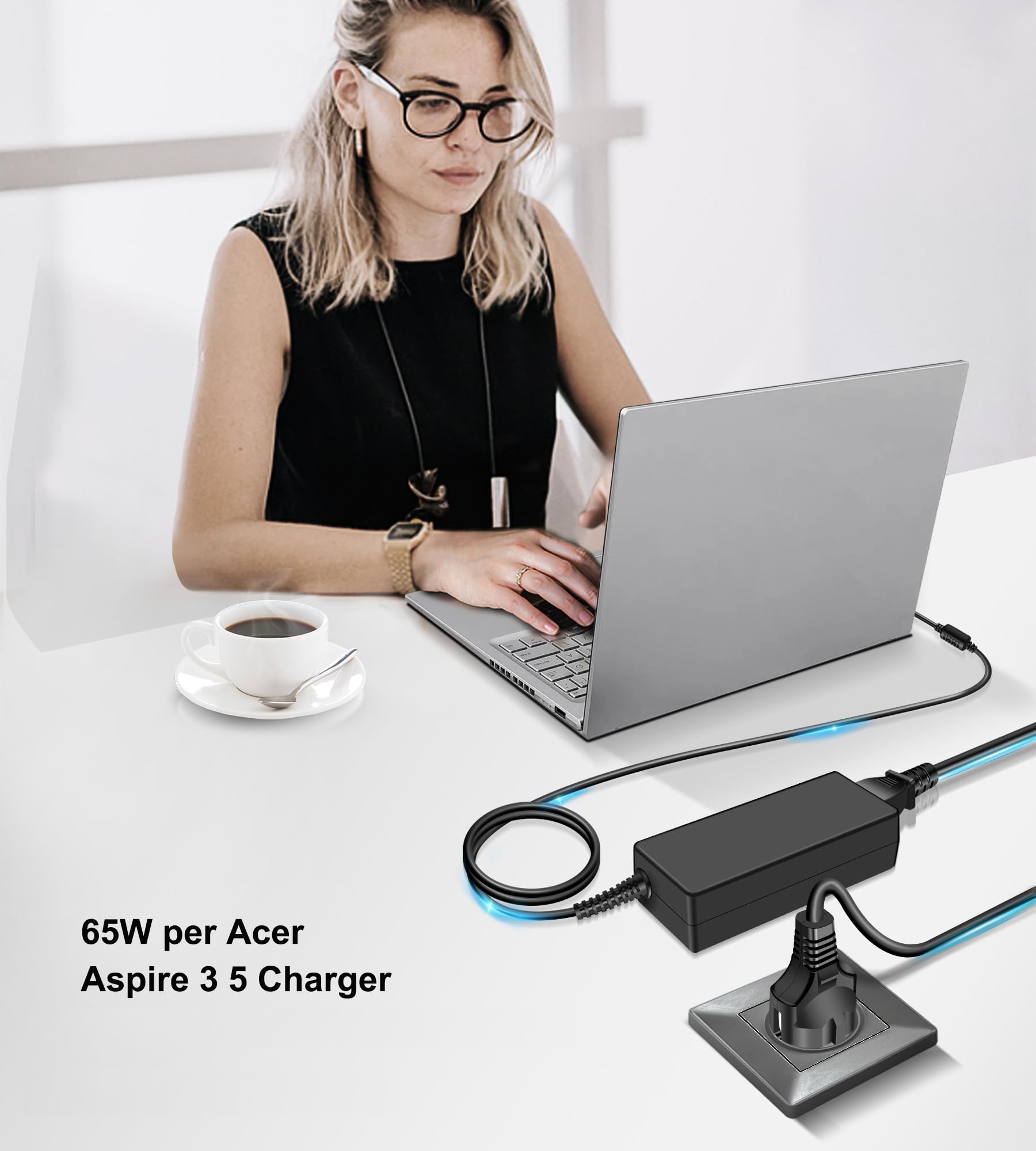 Chargeur 65W pour Acer Aspire 3 5 E1 E3 E5 V3 V5 V7 E14 E15 ES1 A314 A315 A317 A514 5,5 x 1,7 mm
