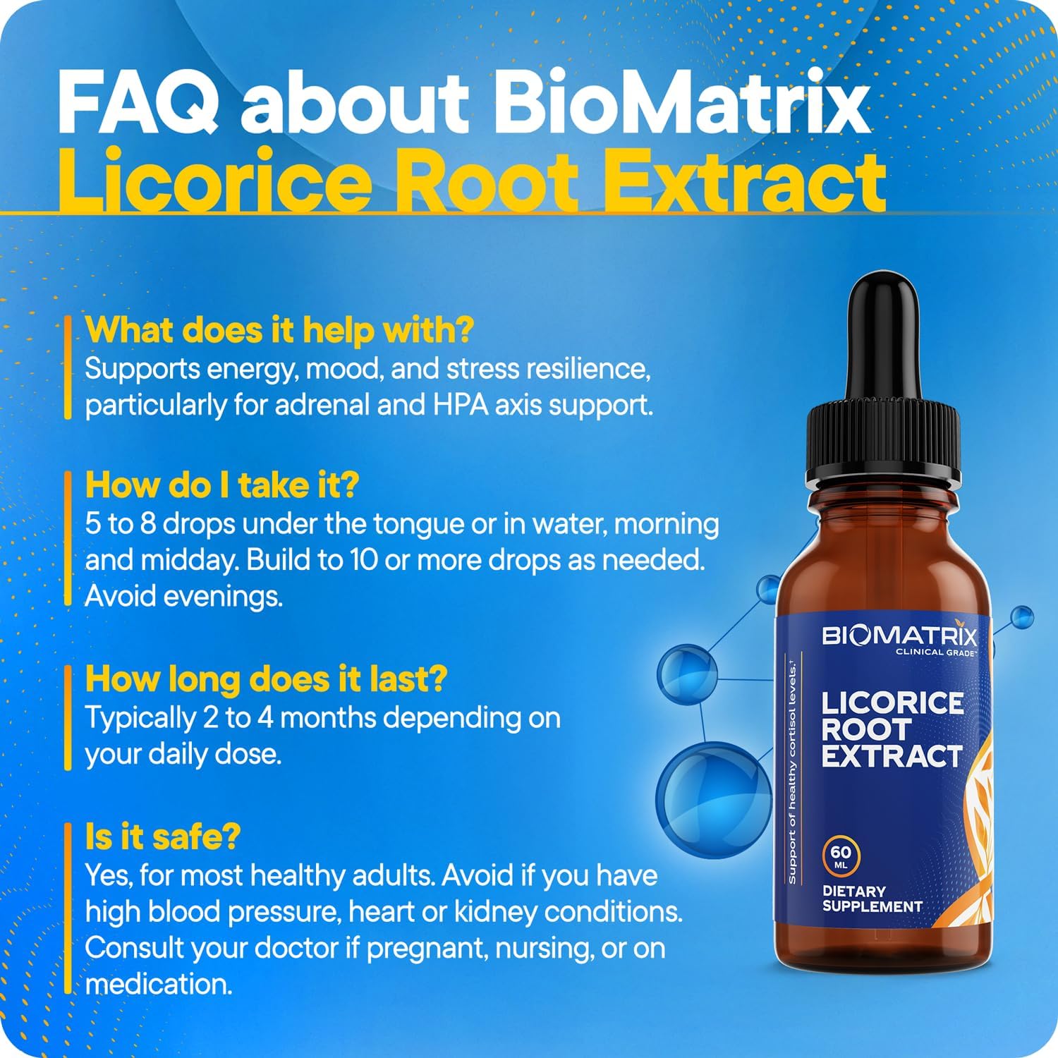 BioMatrix Licorice Root Extract Liquid Drops with Glycyrrhizin (0.87 per Drop), Cortisol Supplement, Licorice Root Tincture, Higher Potency Per Drop, 2-4 Month Supply 1,200 Drops 2 fl oz