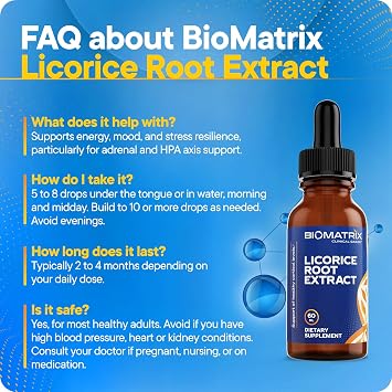 BioMatrix Licorice Root Extract for Cortisol & Adrenal Support, 0.87 mg Glycyrrhizin per Drop, Clinical-Grade Liquid Tincture, Adaptogen for Stress, HPA Axis Supplement, 1,200 Drops, 2 fl oz