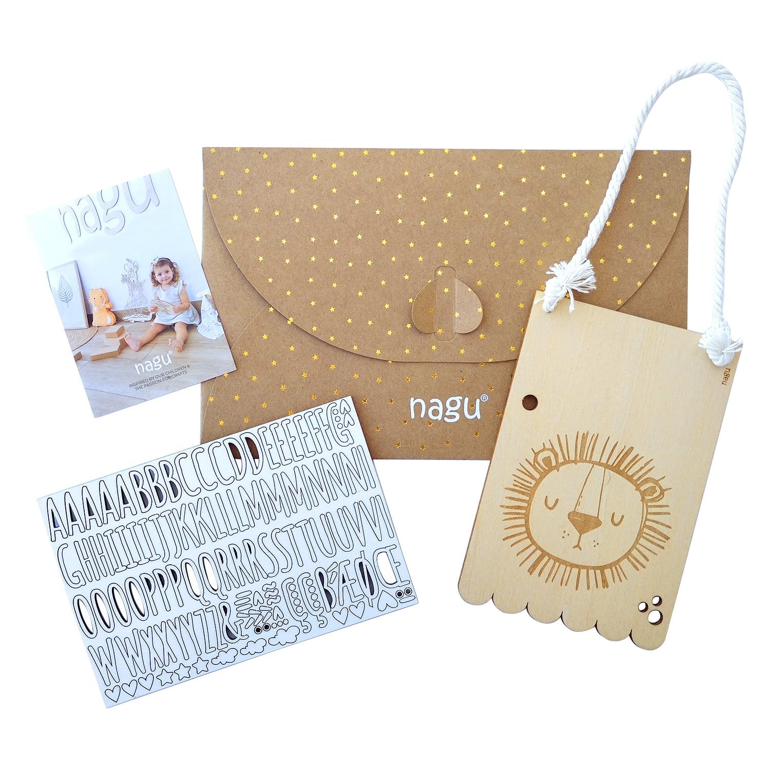 nagu® Banderín de Madera Infantil con Animales 10x15 cm | Incluye Letras Adhesivas para Nombres Personalizados | Guirnalda Decorativa para Habitación Bebé Niño o Niña | Regalo Bebé Personalizado