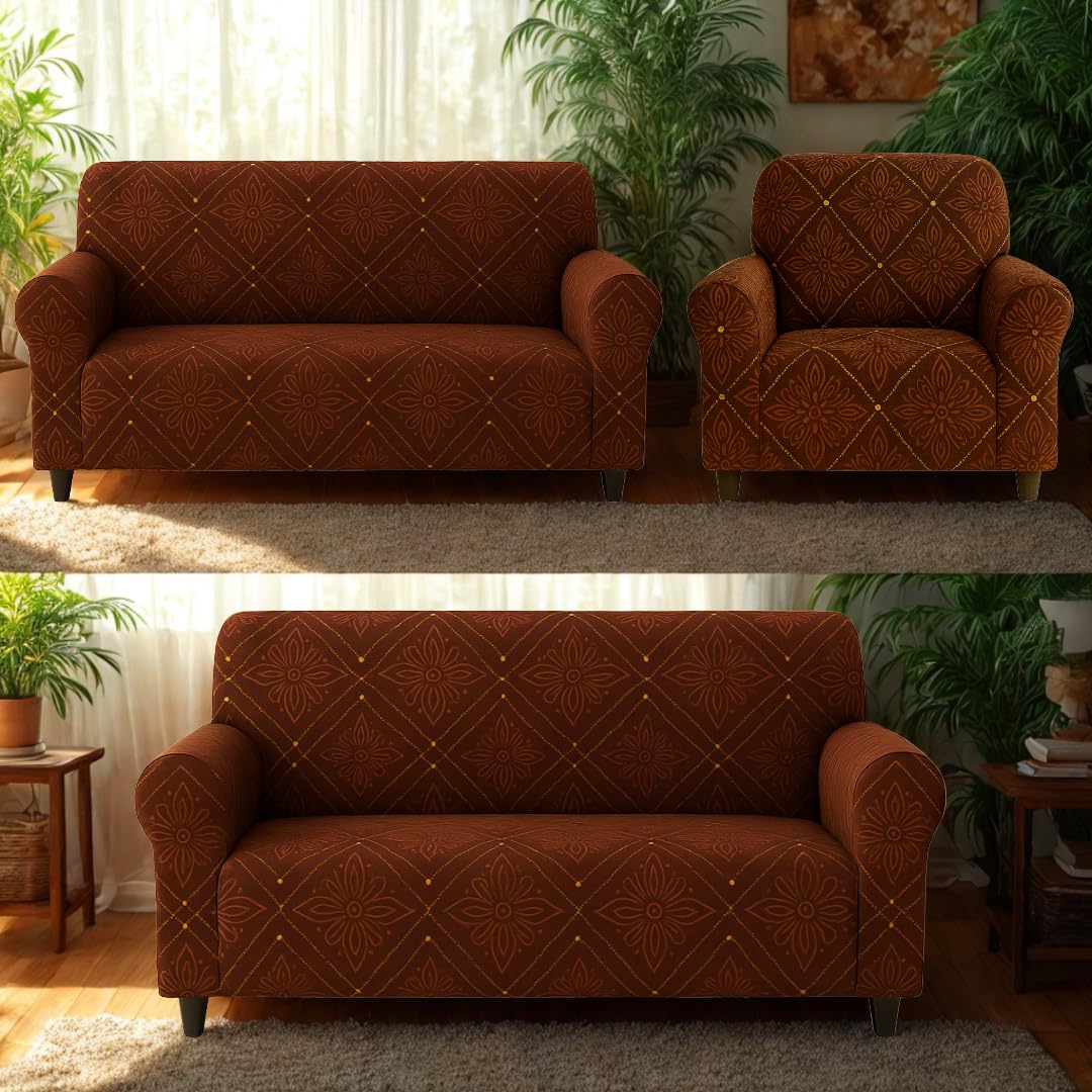 Homerz Premium Universal Elastic fit Sofa Cover Fully Covered, Non-Slip Sticky Elastic Stretchable Sofa Set Slipcover Protector (Luxury, 6 (3+2+1) Seater)