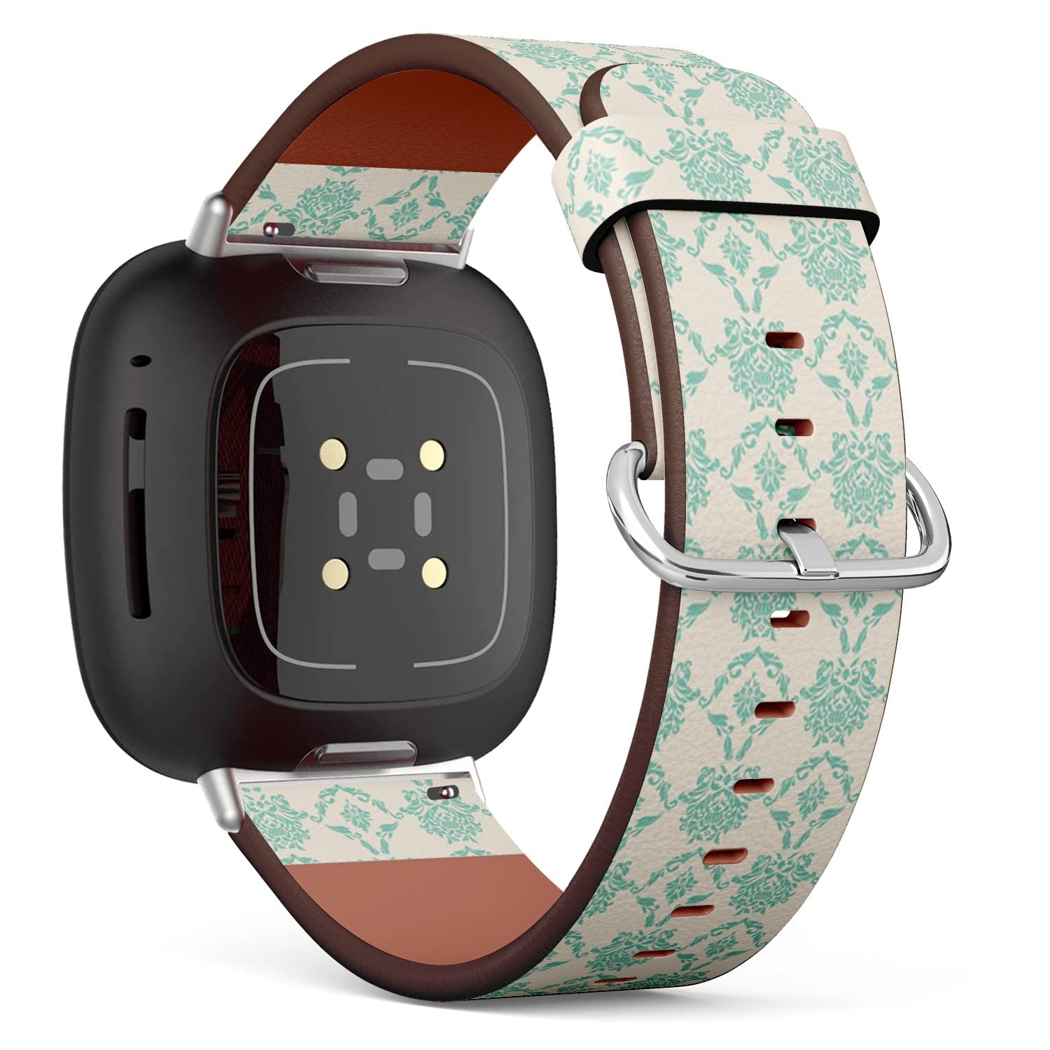 CJBROES Replacement Leather Watch Band, Compatible with Fitbit Versa 3 and Fitbit Sense of Wristband Bracelet Accessory - Damask