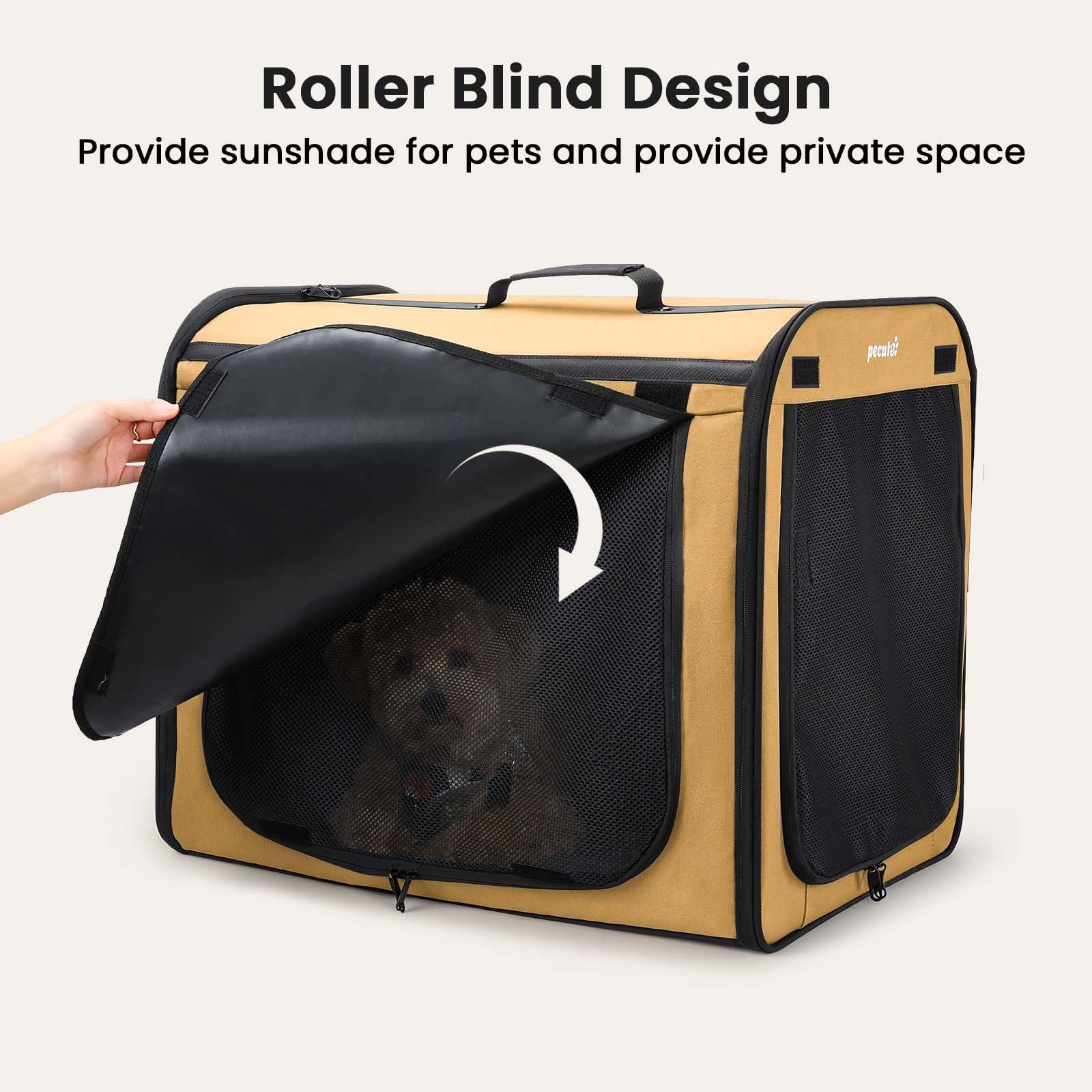 Pecute Transportin Gato Perro Plegable Jaula para Gatos Perros Casa de Gatos Perros con Cerradura y Correa de Seguridad Ajustable, Apto para Coches, Tiendas de Campaña para Mascotas, Caqui