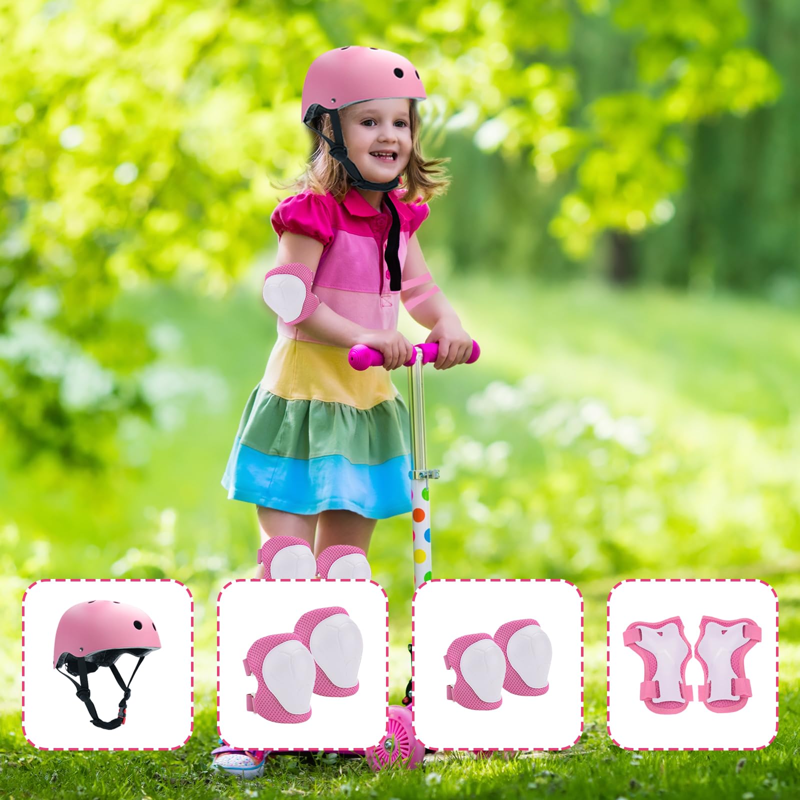 Protection Roller Enfant, 7 Pcs Sets de Protection Rollers, Réglables Coudières Genouillère, Casque Vélo Enfant Kit pour Roller, Vélo, Skateboard, Trottinette