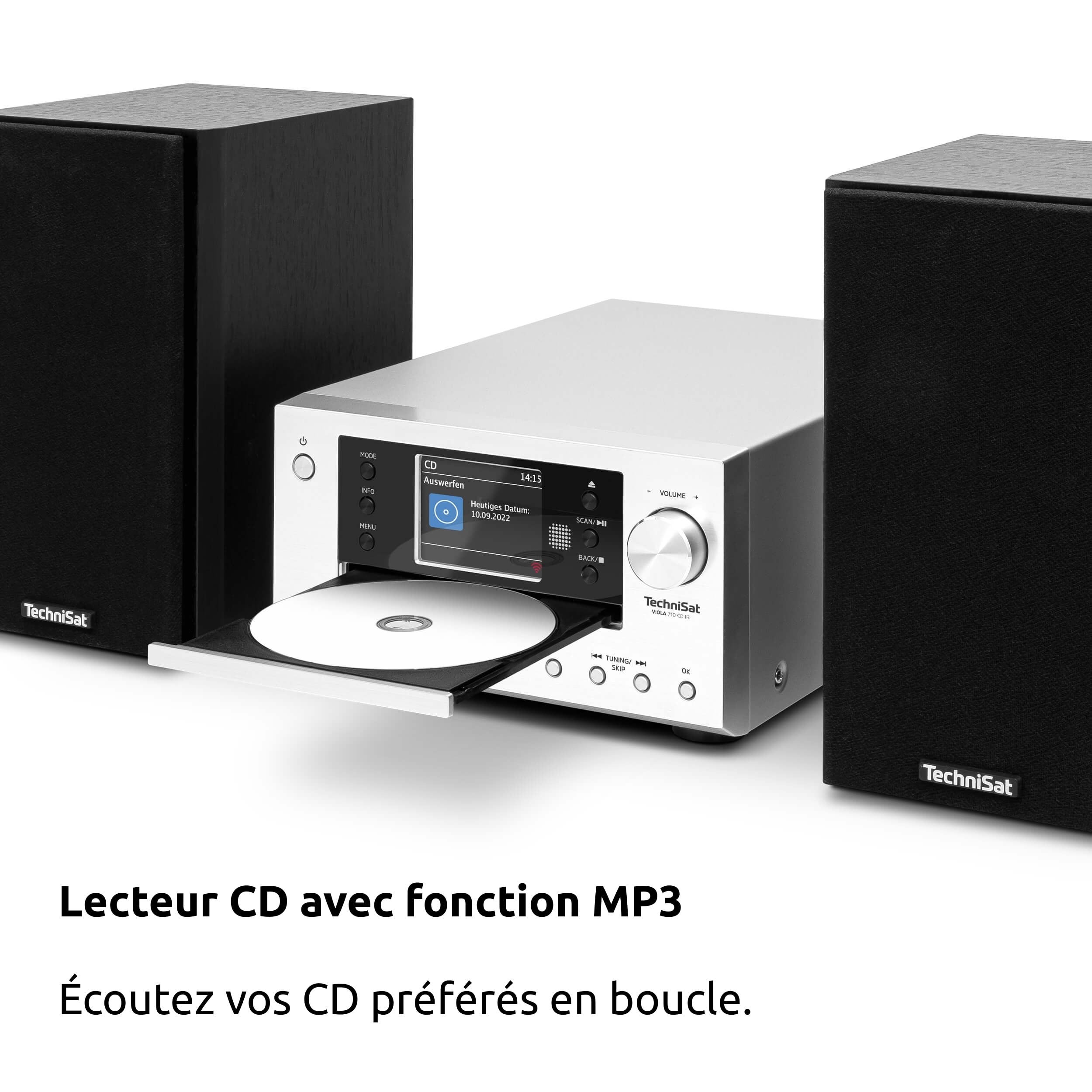 TechniSat Viola 710 CD IR – Chaîne Hi-FI compacte (Radio Internet, Dab+, FM, Lecteur CD, Bluetooth, 2x20 W RMS, Enceintes stéréo, Prise Casque, réveil, minuterie Sommeil, télécommande)