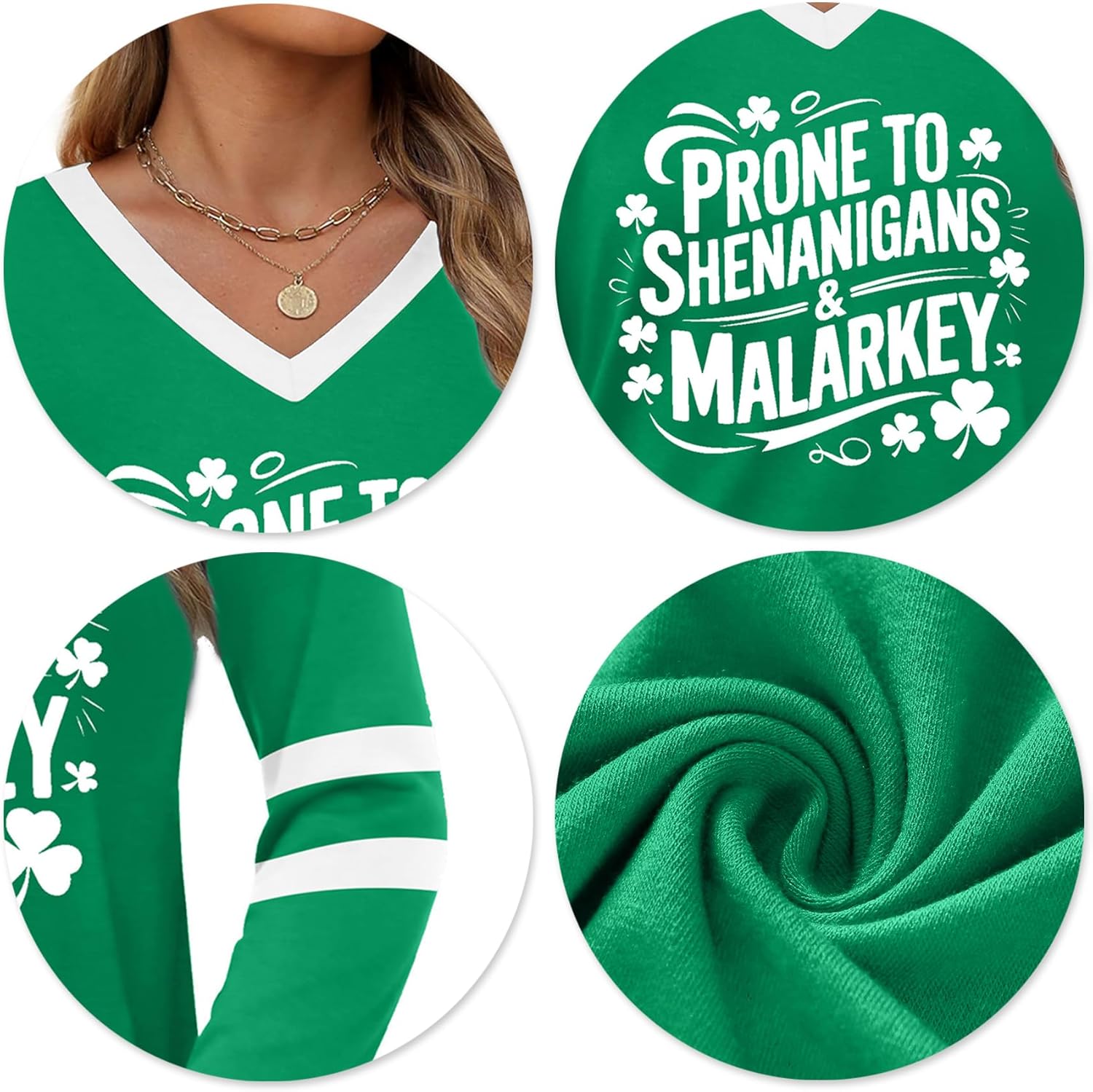 St Patricks Day Shirts for Women Lucky Shamrock Graphic T Shirt V Neck St Patrick's Day Long Sleeve Tops - Image 5