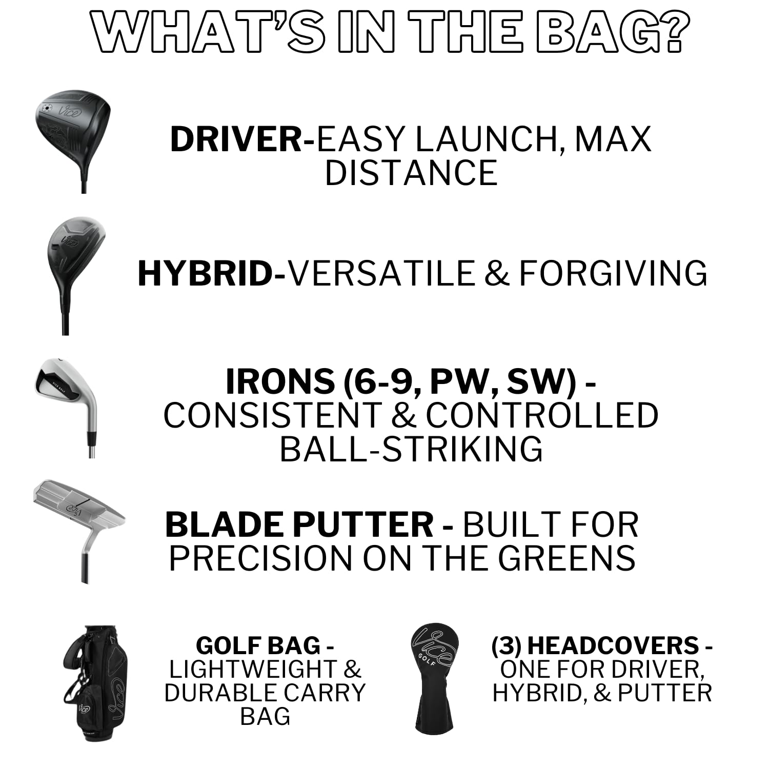 Vice Golf Boost - Juego Completo de Palos de Golf para Hombre con Bolsa de Golf (Mano Derecha)
