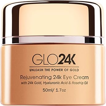 GLO24K Eye Cream with 24 Carat Gold Anti-Ageing Formula with Vitamins Hyaluronic Acid Rose Hip