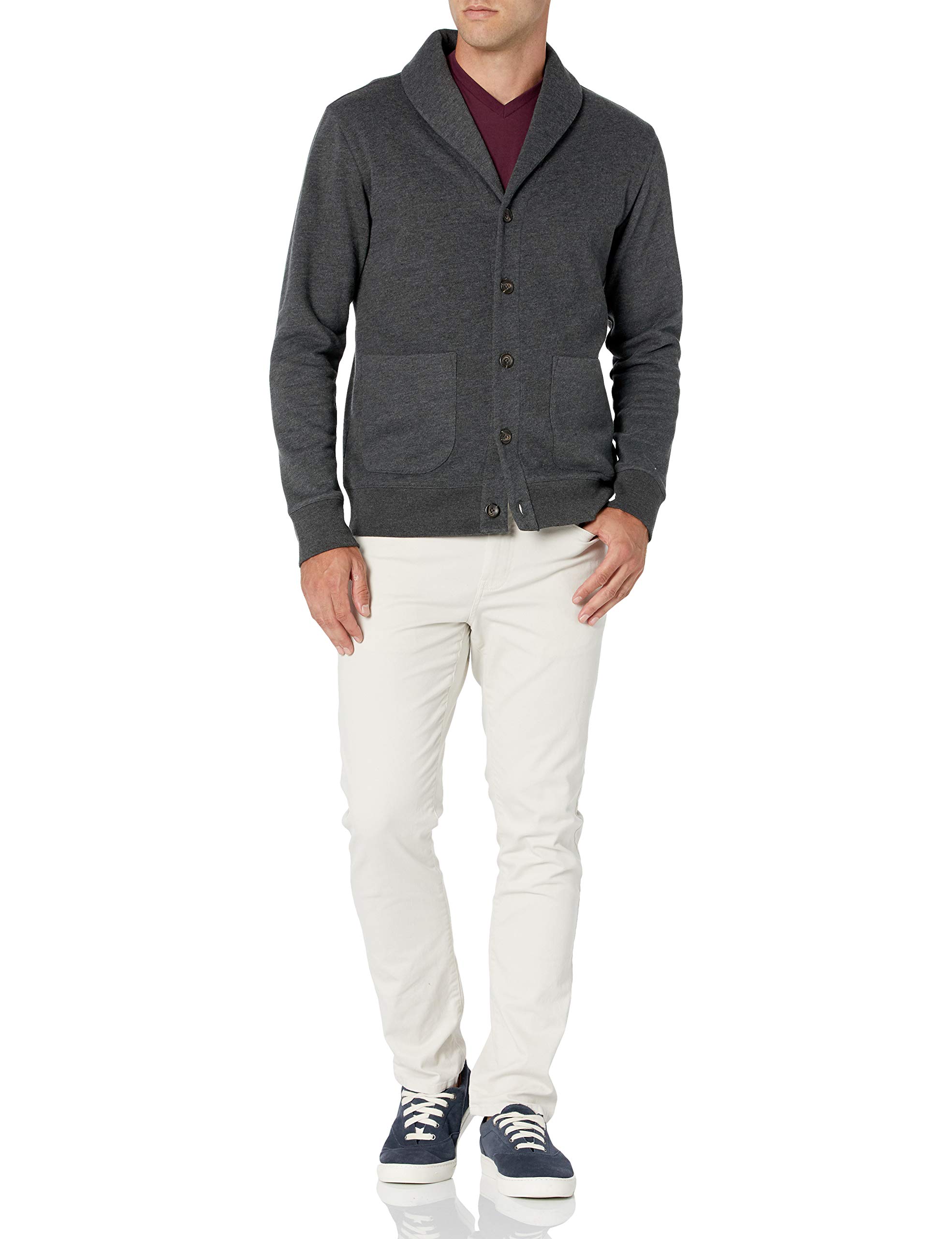 Amazon Essentials Cardigan a Maniche Lunghe in Felpa con Collo Sciallato Uomo