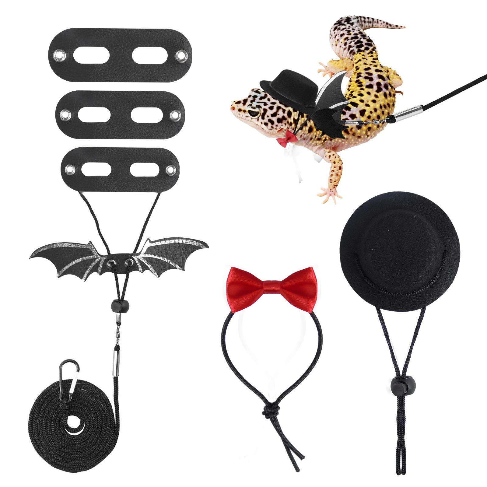 3 Pack Lizard Leash Adjustable Leash Wings Bearded Dragon Leash Lizard Harness 3 Sizes Bearded Dragon Accessories with Hat and Bow Suit for Amphibians, Gecko, Iguanas, Lizard and Other Small Animals