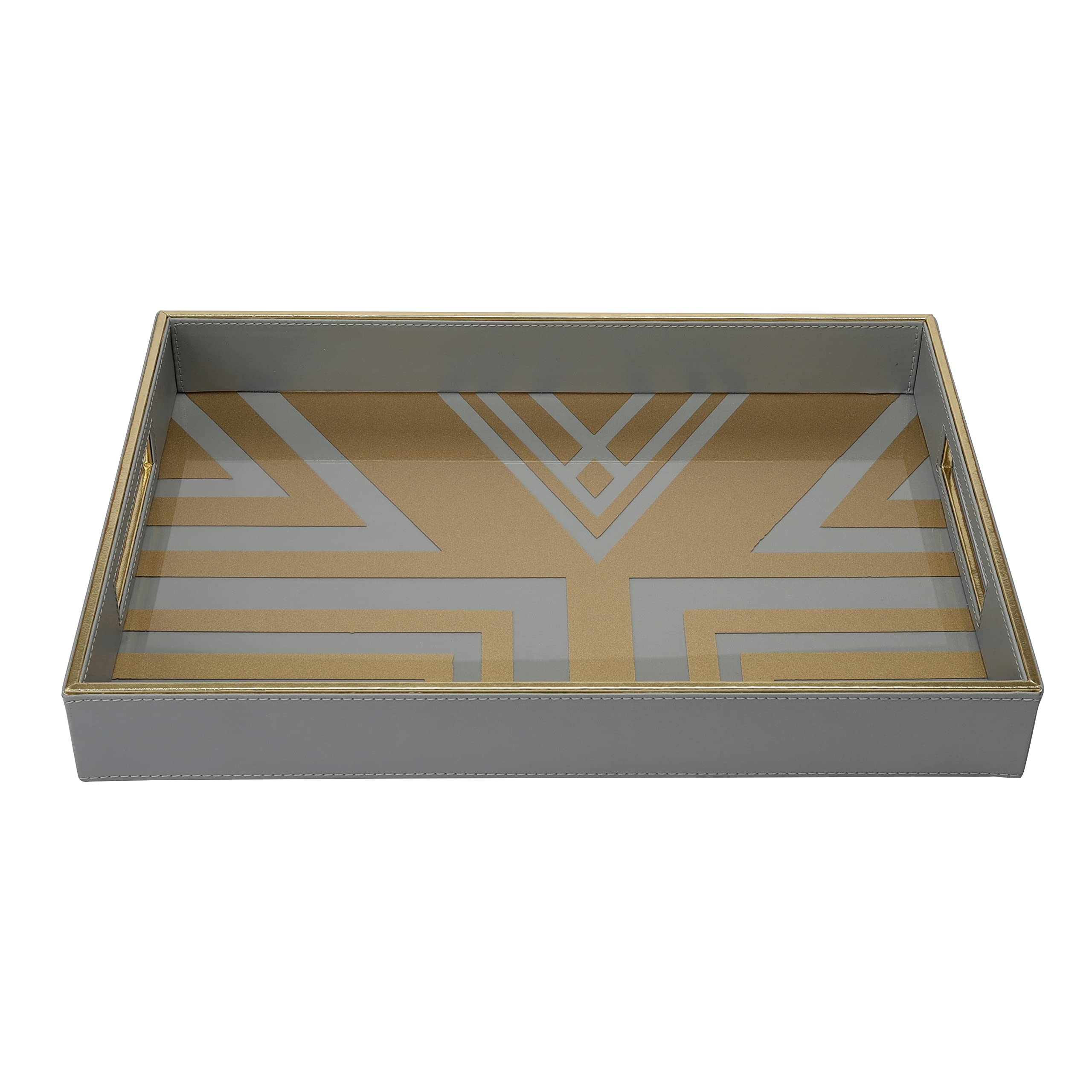 Zvasti Screen Print Rectangle Faux Leather Serving Tray. Faux Leather  Decorative Serving Tray with Handles. Printed Glass Table Tray