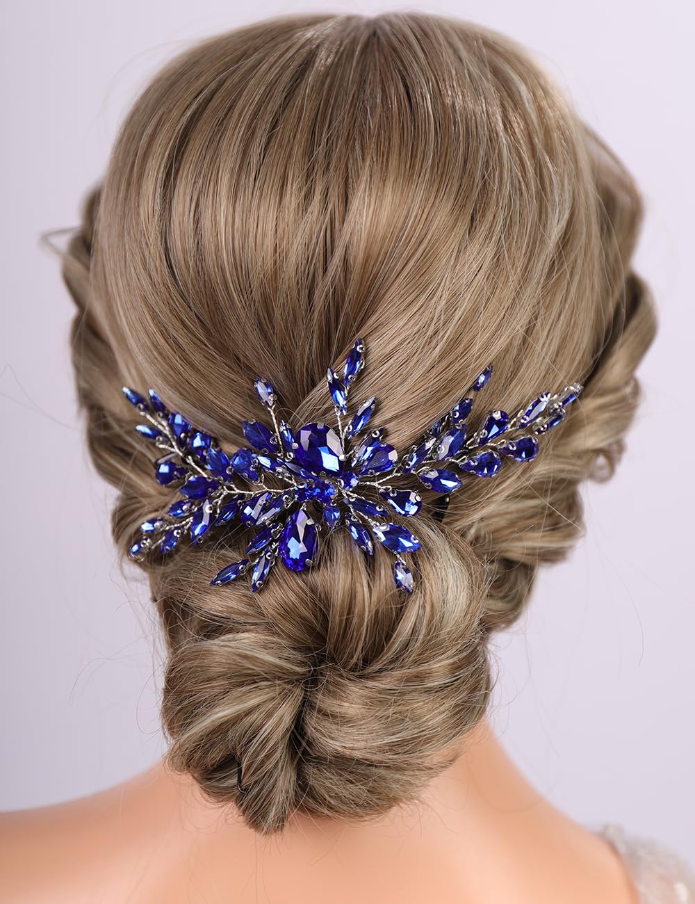 Rumtock Vintage Blue Crystal Headband Wedding Bridal Bridesmaid Side Headpiece Handmade Silver Hair Accessories (Blue)