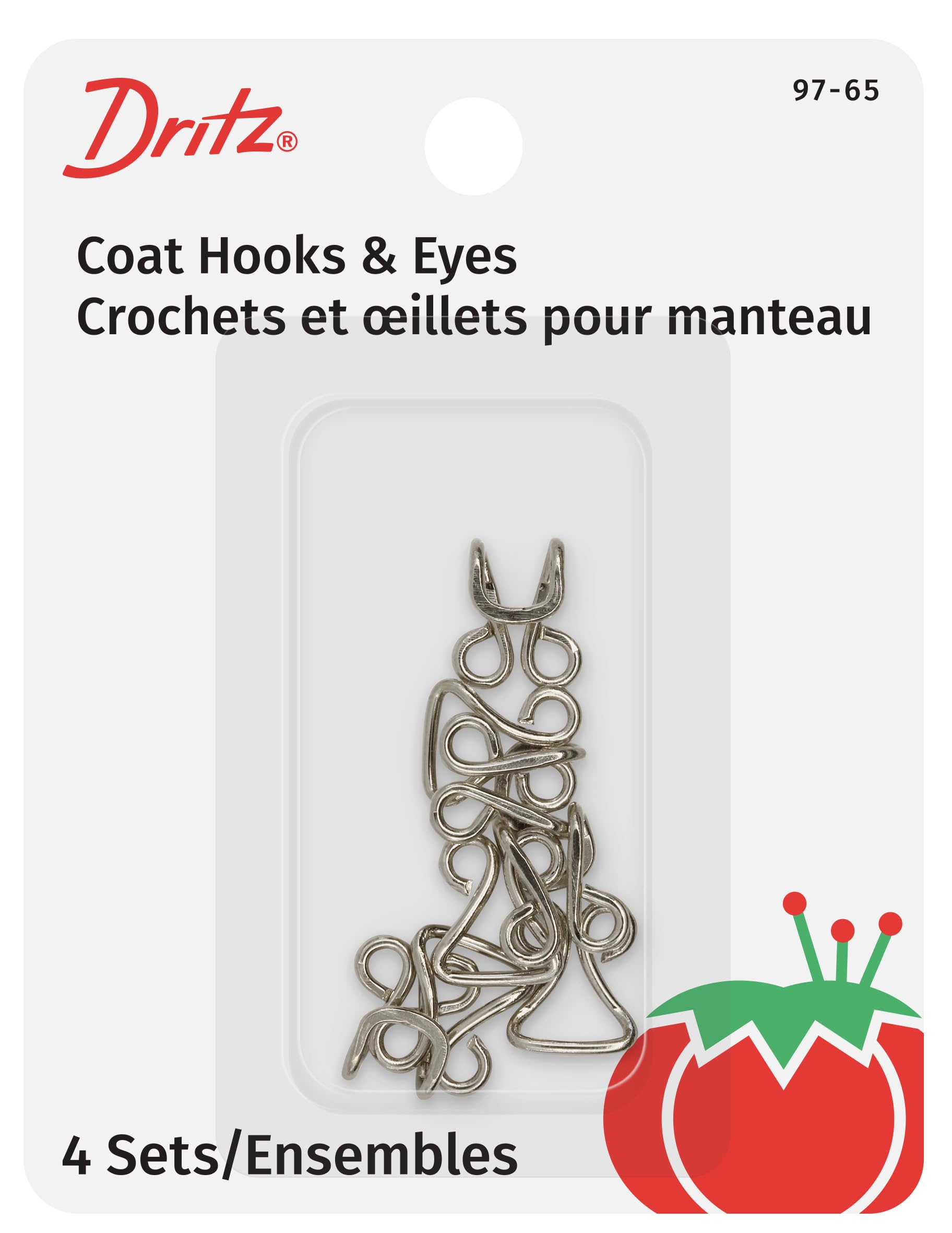 Dritz 97-65 Coat Hook & Eye Closures, Nickel-Plated Brass 4-Count