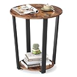 VASAGLE Round Side End Table, 2-Tier Accent Bedside Table with Storage Shelf, Easy Assembly, Nightstand for Small Spaces, Living Room, Bedroom, Rustic Brown and Ink Black ULET57X