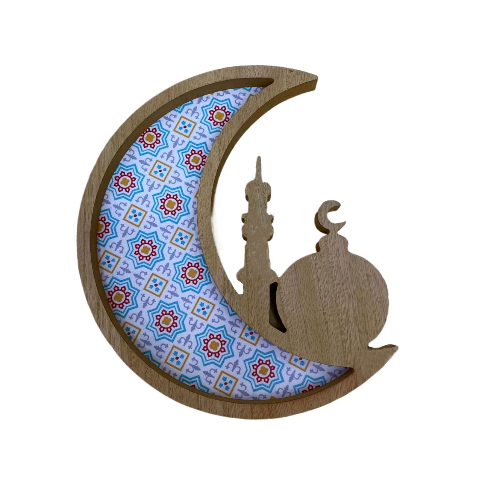 Jazuaiao Eid Serving Tray Featurings Shape Eid Celebration Tray Wood Texture Suitable for and Festival Table Decorating Decorations