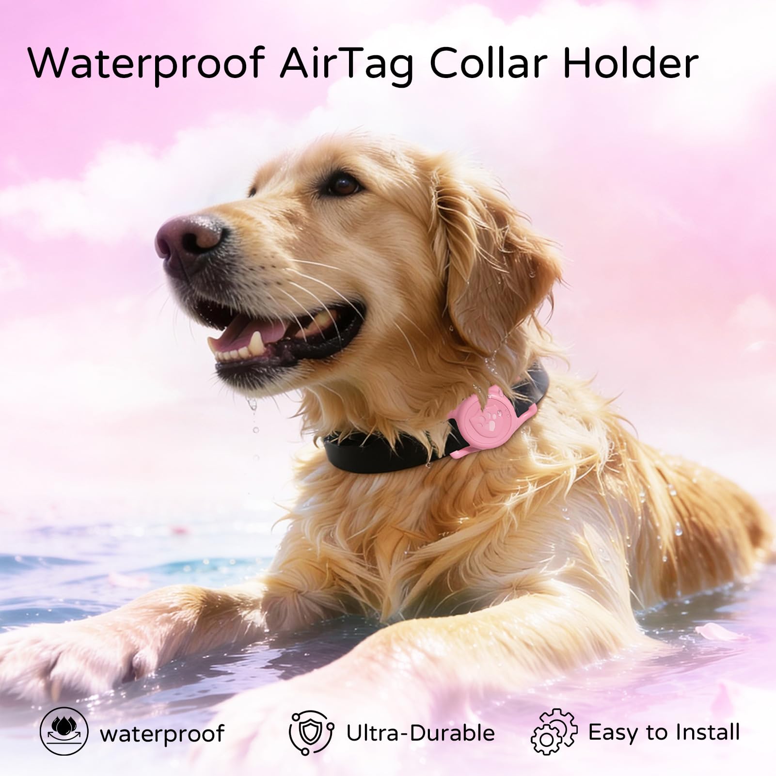 für Airtag Hundehalsbandhalter - IP68 Wasserdicht Dog Air Tag Halter für Hundehalsband, Anti-Verlust & Langlebige Silikonhülle, Kompatibel mit Apple AirTags (Schwarz)