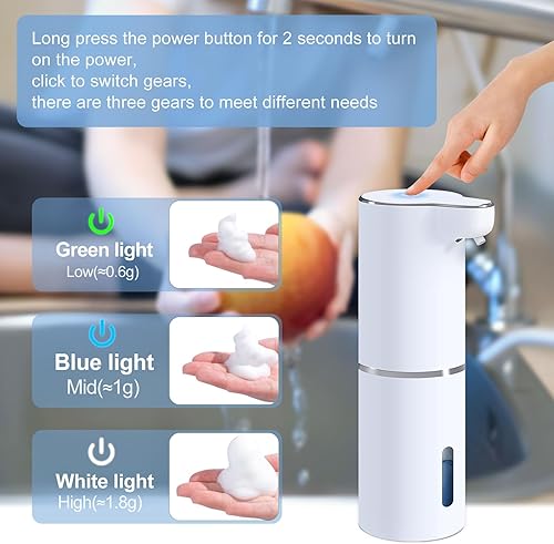 Miniatura 7 de Dispensador automático de jabón sin contacto, dispensador de jabón espumoso de 13.5 fl oz, dispensador recargable por USB, eléctrico inductivo de 3