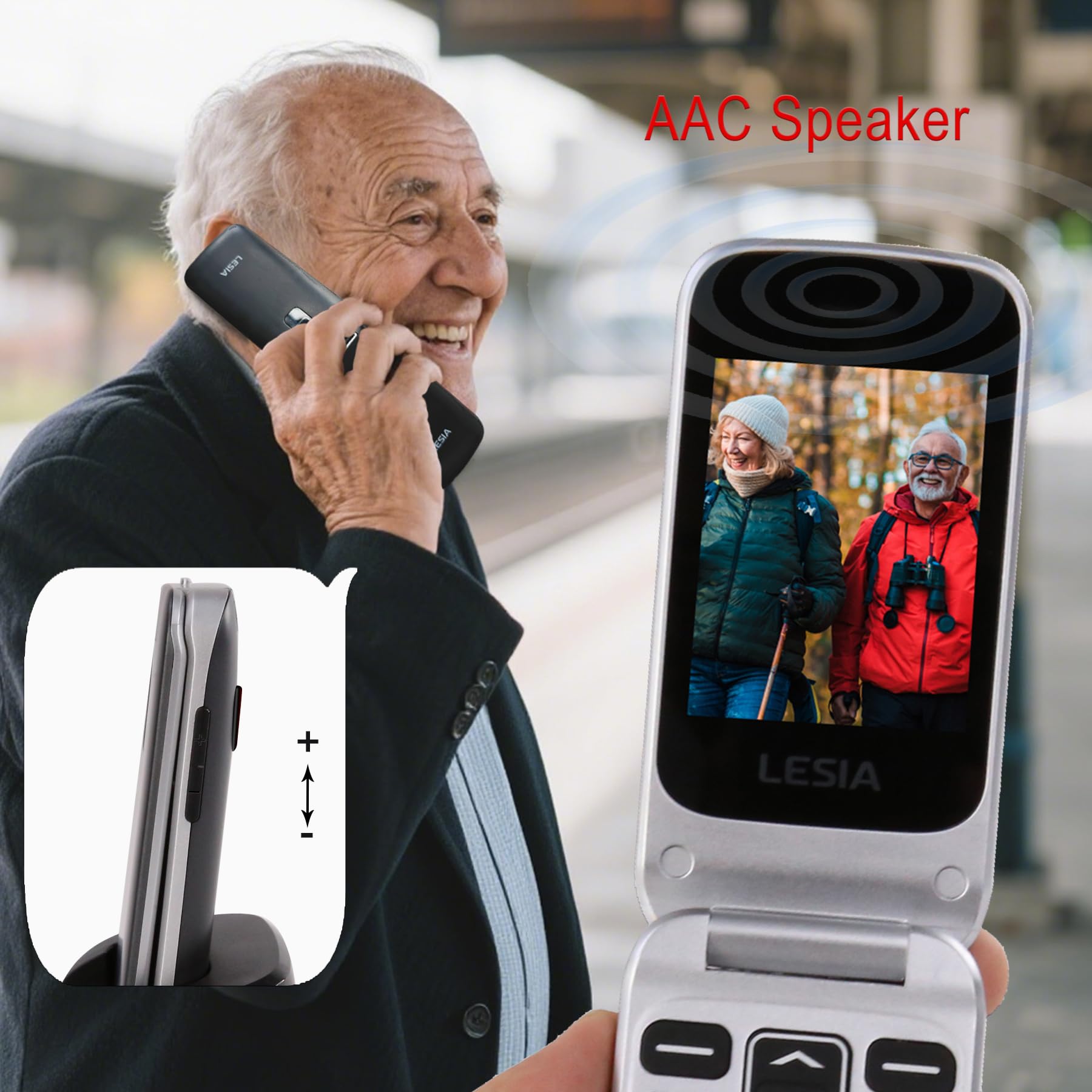 FEGA Seniorenhandy Klapphandy ohne Vertrag, 4G Mobiltelefon für Senioren mit Großen Tasten, Notruftaste (SOS), Tischladestation, 1300mAh Akku,Rentnerhandy,Flip Senior, Schwarz