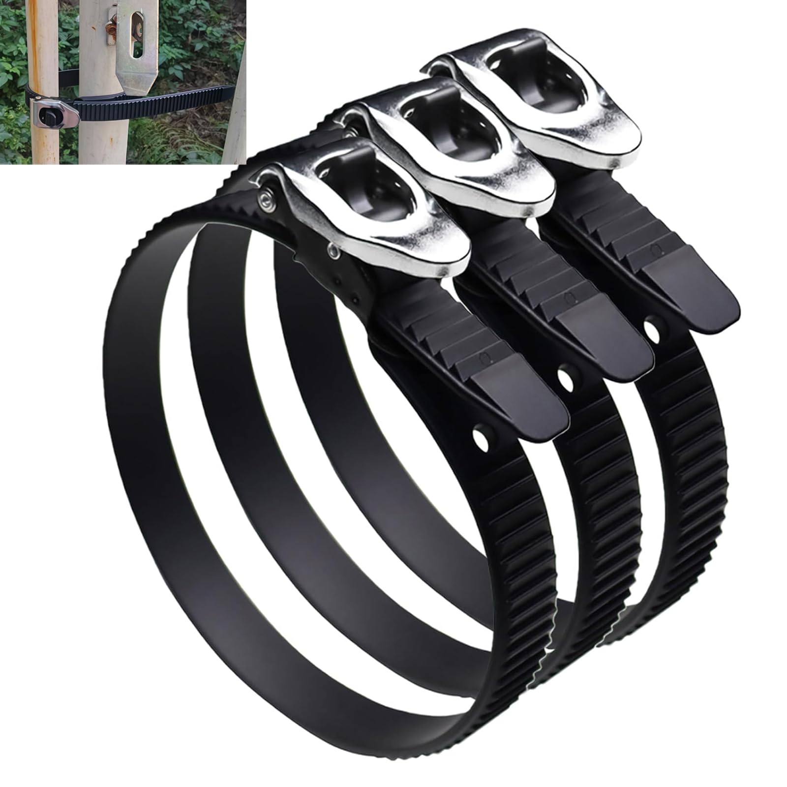 12/20 Inch Heavy-Duty Stainless Steel Grip Lock Straps – Reusable Ratchet Zip Ties for Outdoor Fencing, Poles, Gates, Pipes, and Heavy-Duty Securing Tasks(3pcs,20IN)
