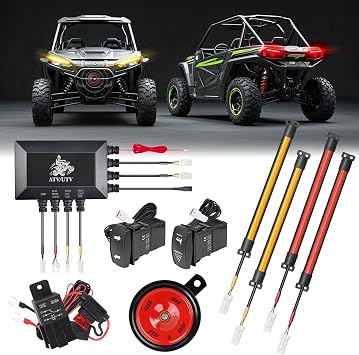 Roykaw UTV Turn Signal Kit مع القرن، مجموعة الوامض LED، مجموعة ATV Street Legal Kit مع سلكية مسبقة، متوافقة عالميًا مع Polaris Ranger Sportsman، Kawasaki، Can-Am، CFMOTO، Arctic Cat، التوصيل والتشغيل