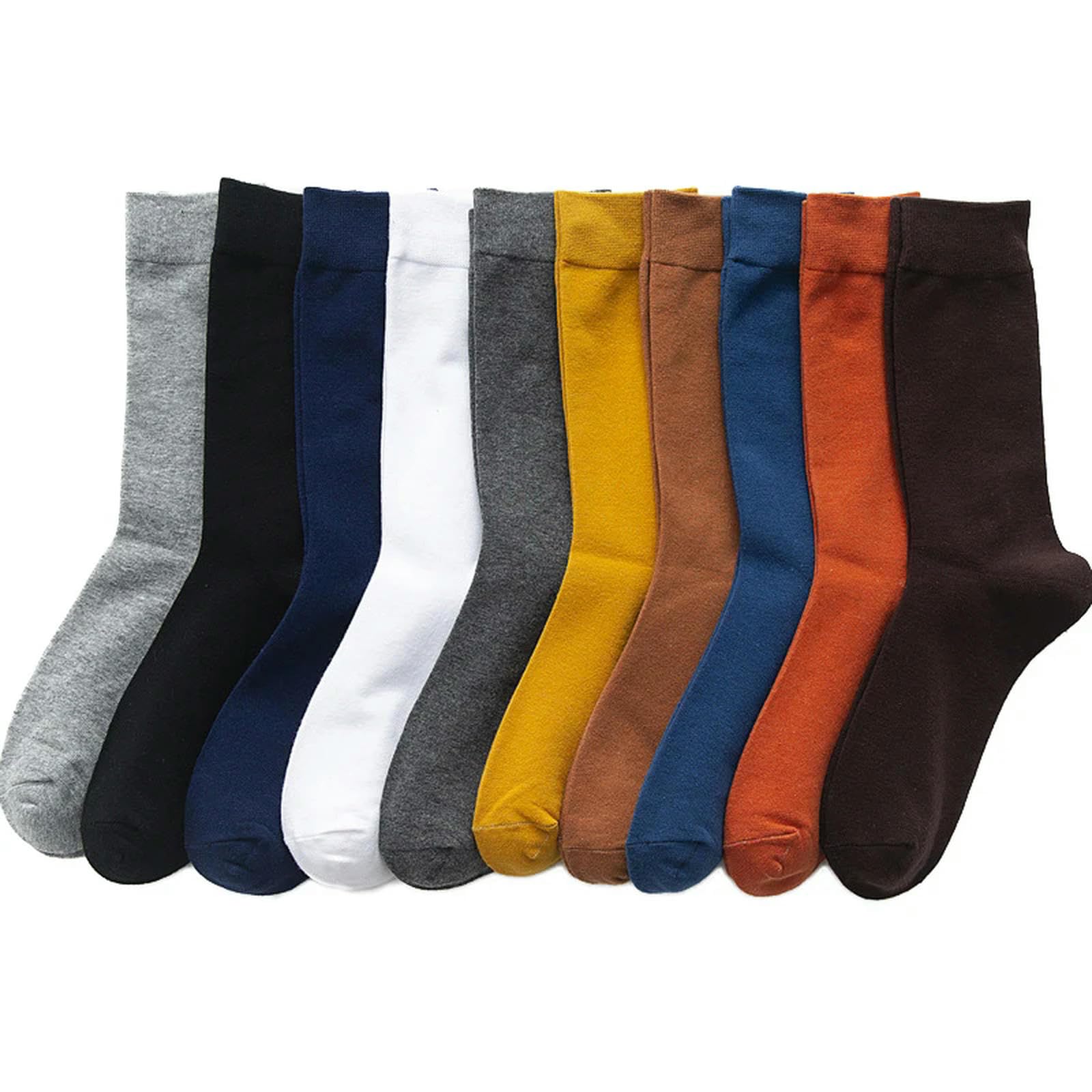 Calzini 10 Coppie Primavera Autunno Calze da Uomo di Cotone Dimensione 38-45 Calze Lunghe per Gli Uomini Calze da Abito Regali Maschili Business Casual Sox-5 Blu 5 Marrone-Taglia 38-44