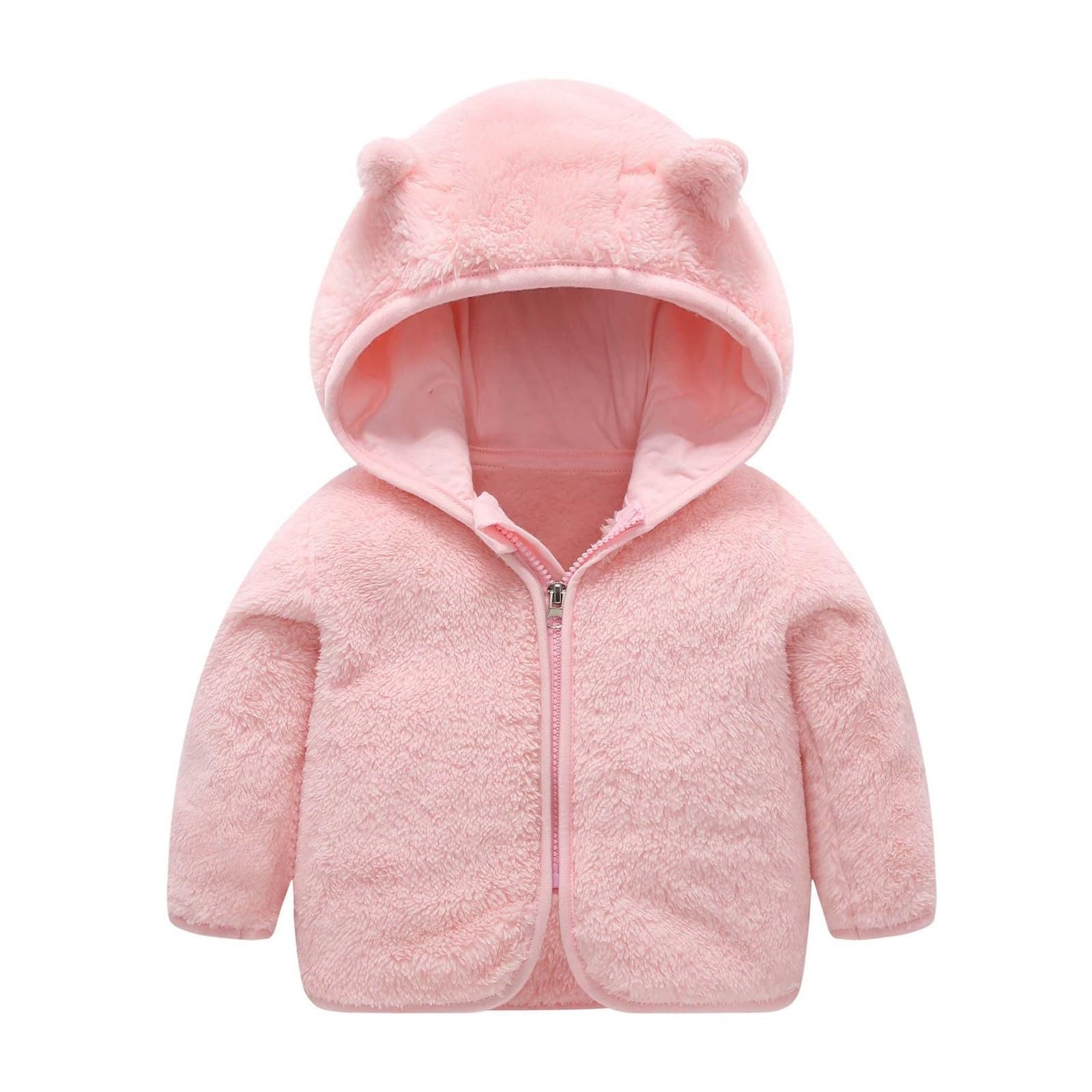 RNTOP Baby Boy Girls Fleece Jackets Toddler Warm Fleece Outerwear Bear Ears Hooded Winter Coat Zip Up (Pink, 3-4 Years)