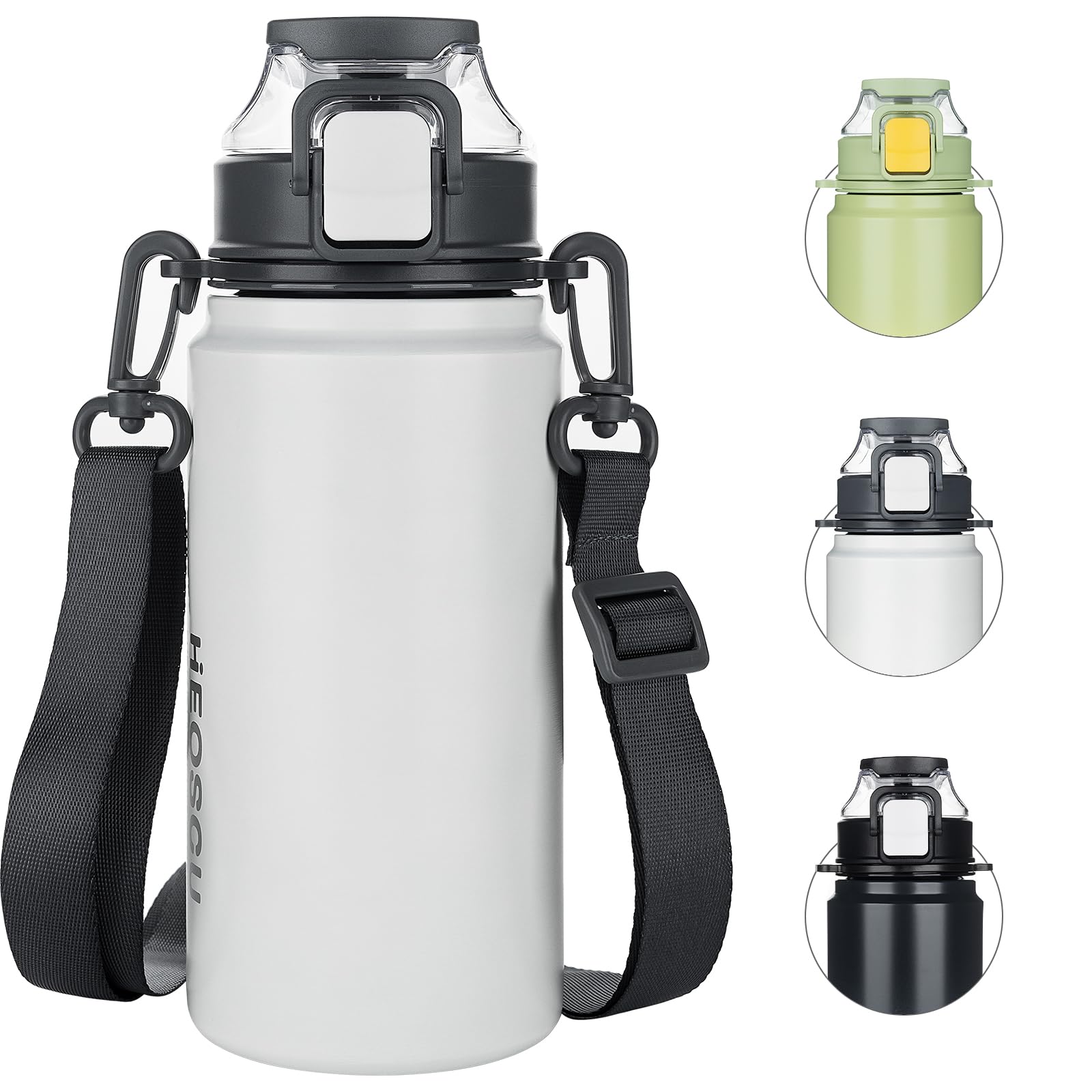HUAXITRA Insulated Water Bottle Stainless Steel Sports Water Bottles with Straw, Double Wall Leakproof Thermal Flask with Handle for Cold and Hot Drink, Travel, Sports, Gym (White, 800 ml)