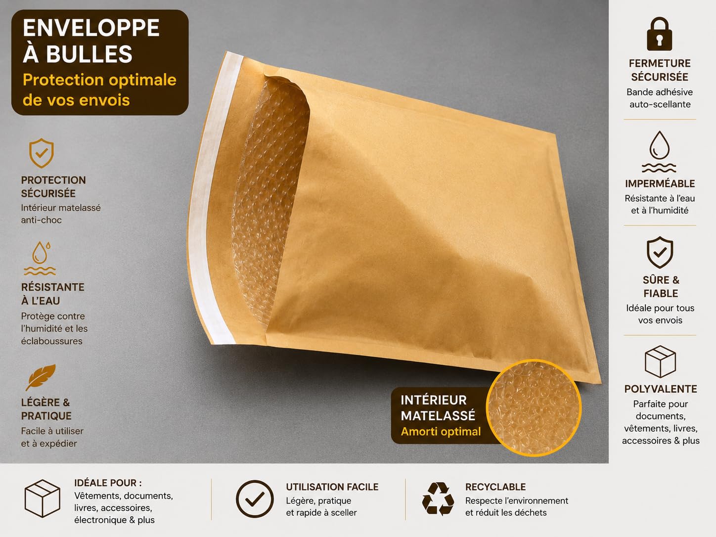 Lot de 600 Enveloppes à Bulles Blanches 200 x 275 mm Format T4/4 (D) – Pochettes d’Expédition Matelassées Résistantes Antichoc – Emballage Professionnel pour Envoi Sécurisé E-commerce
