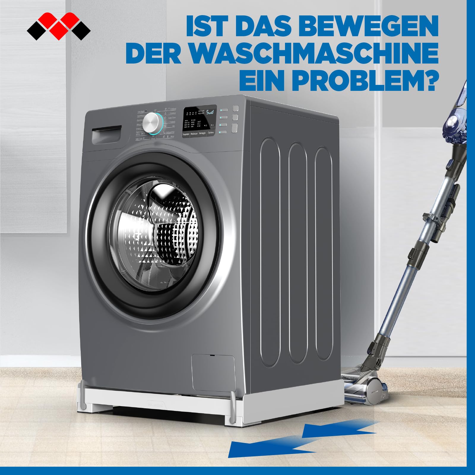 Meliconi Base Move Evo, Waschmaschinen Untergestell mit Rollen und Bremsen | Anti Vibration Sockel für Waschmaschine und Trockner 60x60 cm, Struktur 30% Recyceltem Kunststoff, 250kg, Made in Italy, Weiß