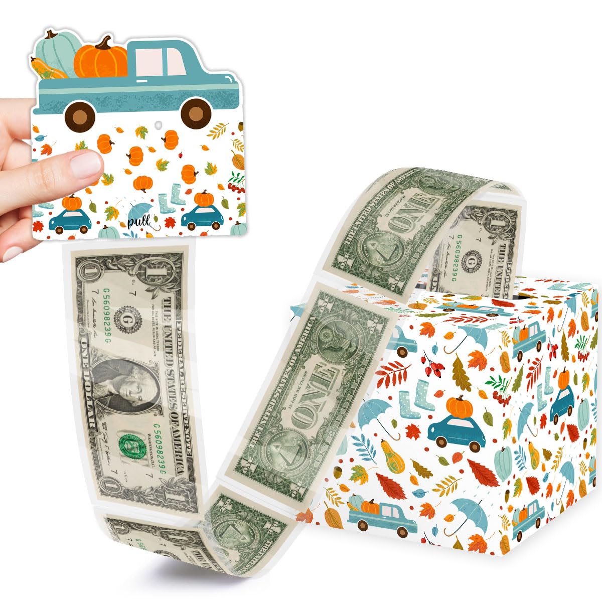 Surprise Money Pull Box for Cash Gift, Thanksgiving Gifts for Women Men, Fall Leaves Pumpkin Decoration Surprise Money Box, Fun Thanksgiving Party