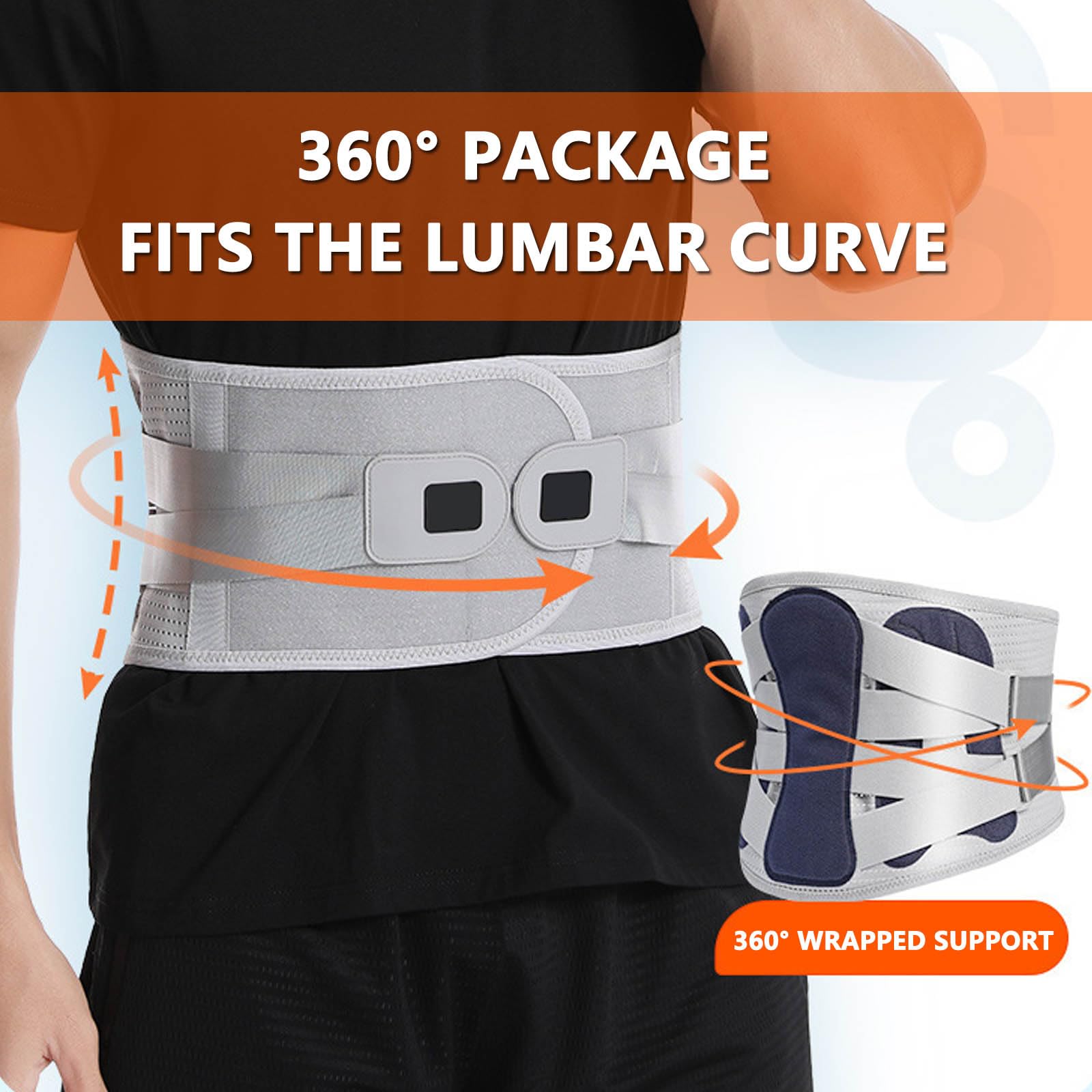 Faja Lumbar, 4 Placas de Acero curvadas, 3 Accesorios, Correas compresión Dobles, Tejido Transpirable, cinturón Soporte Lumbar XL(M)