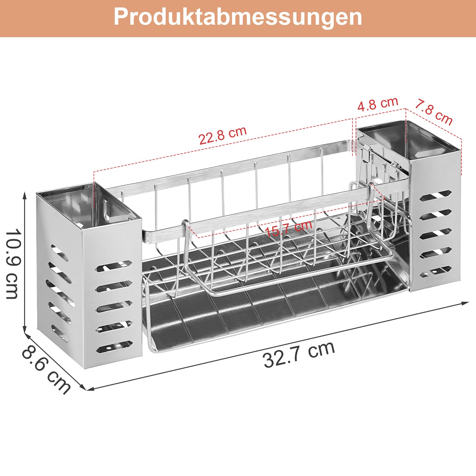 Spülbecken-Organizer, 304 Edelstahl Spülbecken Organizer mit Selbstentwässerung und großem Stauraum