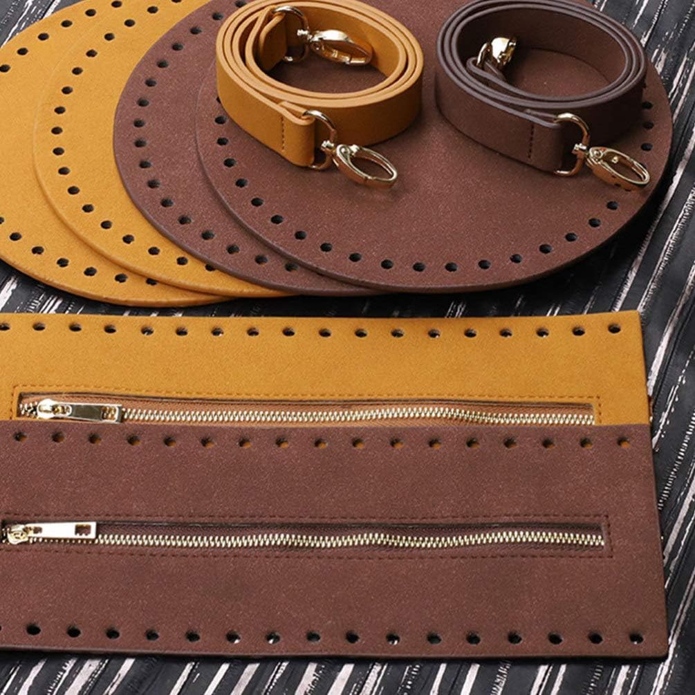 4 Pcs Bag Bottom Shaper Round Pu Leather Purse Inserts Base Strap Lobster Clasp Zipper for DIY Bag Making Accessories (Coffee)