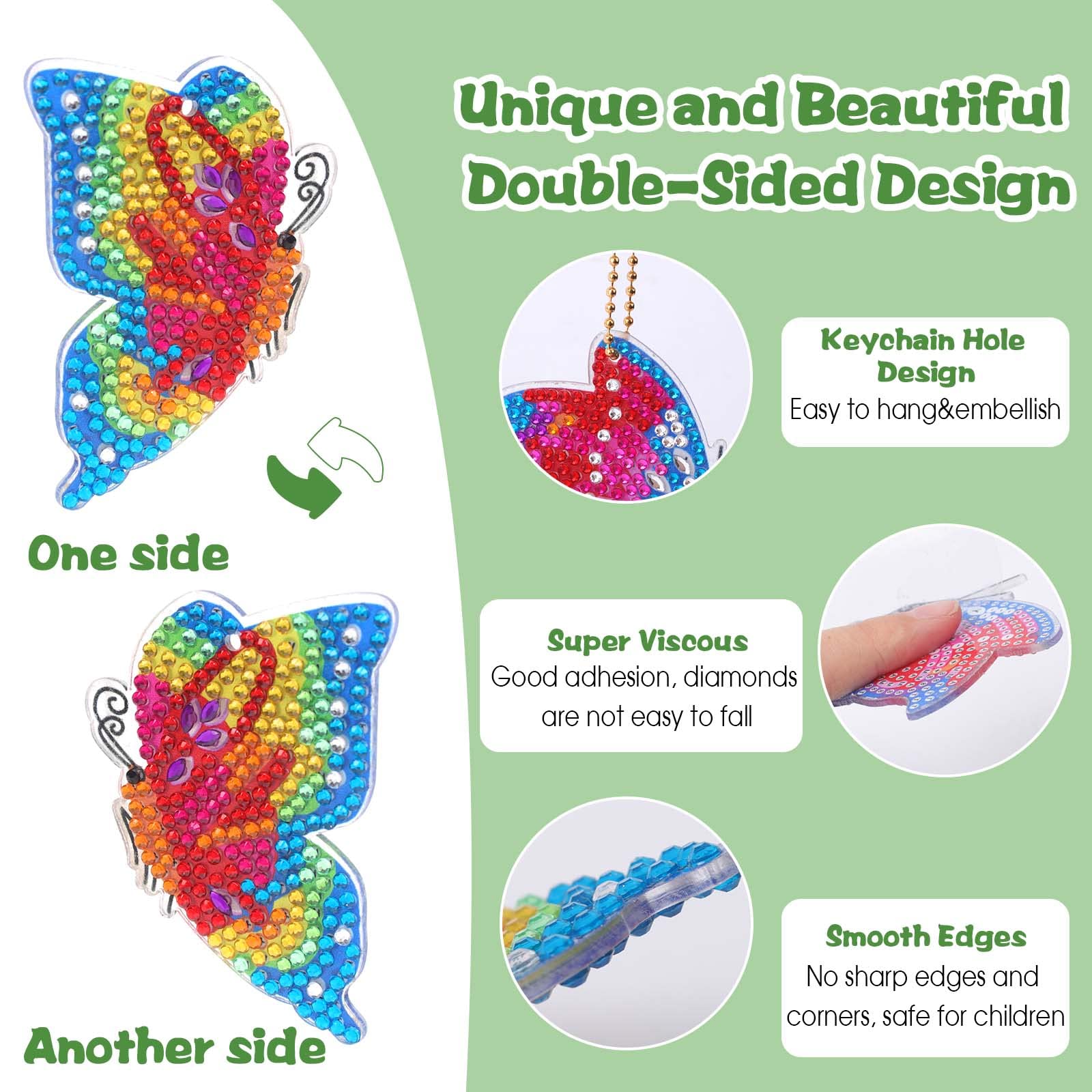 5 stuks DIY diamant schilderij sleutelhangers strass geplakt sleutelhanger 12D strass mozaïek maken kit, dubbelzijdige kerst handwerk sleutelhanger voor portemonnee handtas hanger voor vrienden familie (#2