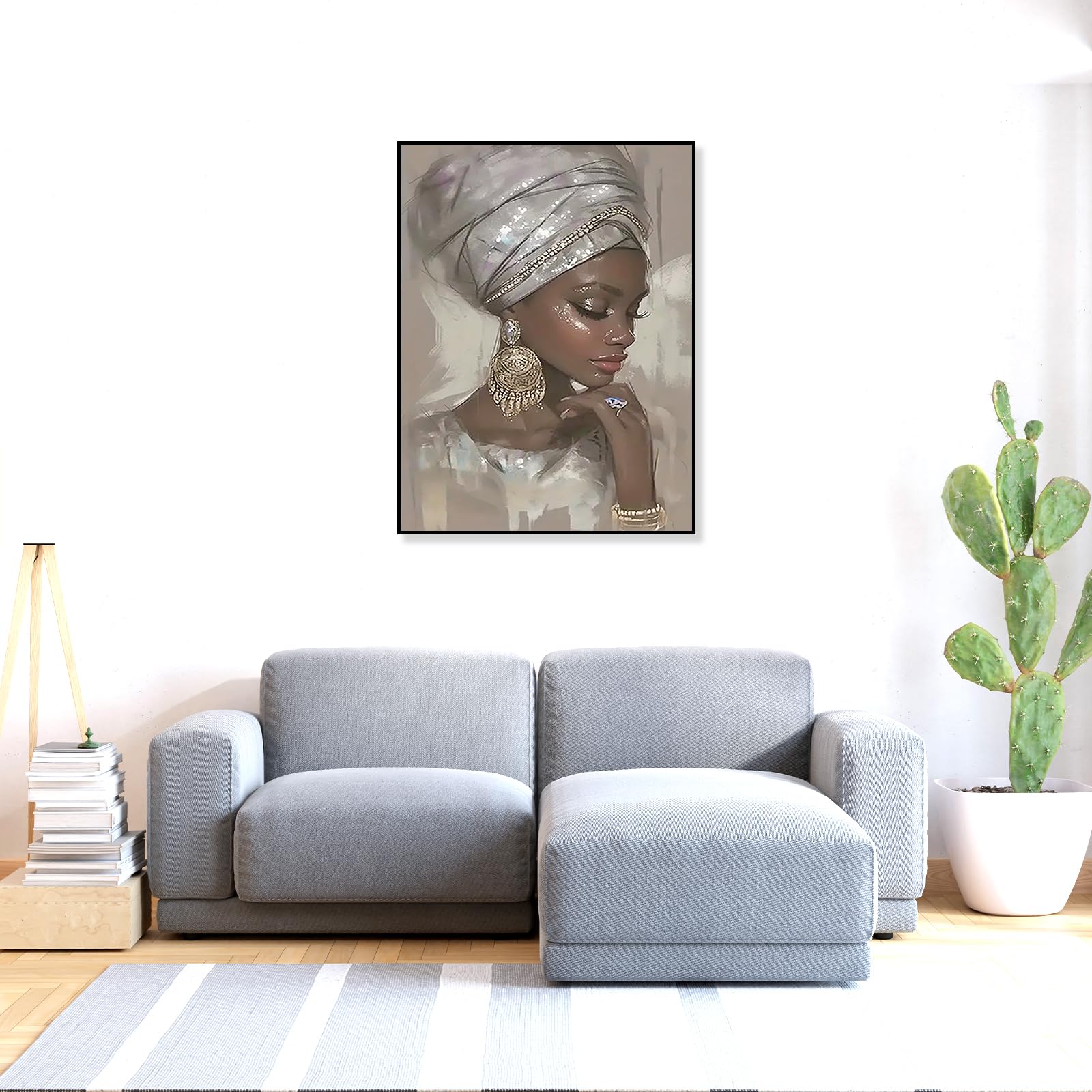 Peinture Diamant 40x50cm Pierres Carrées - Femme Africaine Élégante - Kit Complet 5D Pour Adultes