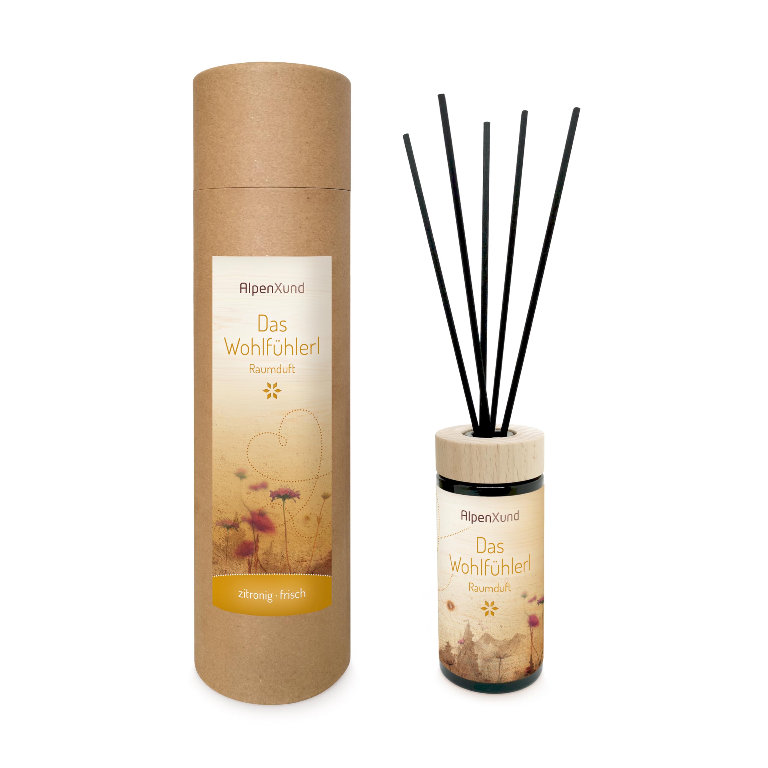 Raumduft Diffuserl Wohlfühlerl 100 ml I Natürliche Raumbeduftung I Raumduft Nachfüllung ätherisch I Diffuser Holz Design I Duftöl 100% naturrein I Ideal für jeden Raum
