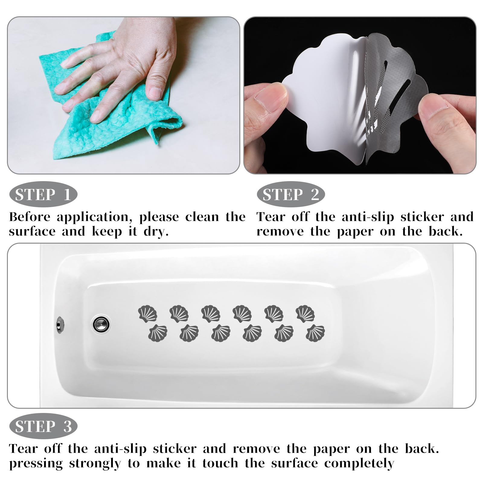 18 Autocollants Anti-dérapants Motifs Coquillages Et Vagues - Pour Baignoire, Douche, Escaliers - 9