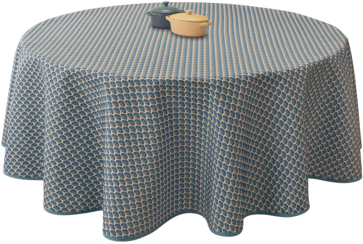 Nappe anti-tache paon bleu 350x150 cm pour grande table de salon