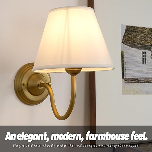 Miniatura 9 de Vintage Curved Arm Fabric Wall Sconce with Linen Cloth Shade, Hardwired Indoor Single Sconce Light Wall Mounted Lamp for Bedroom Living Room Stairs