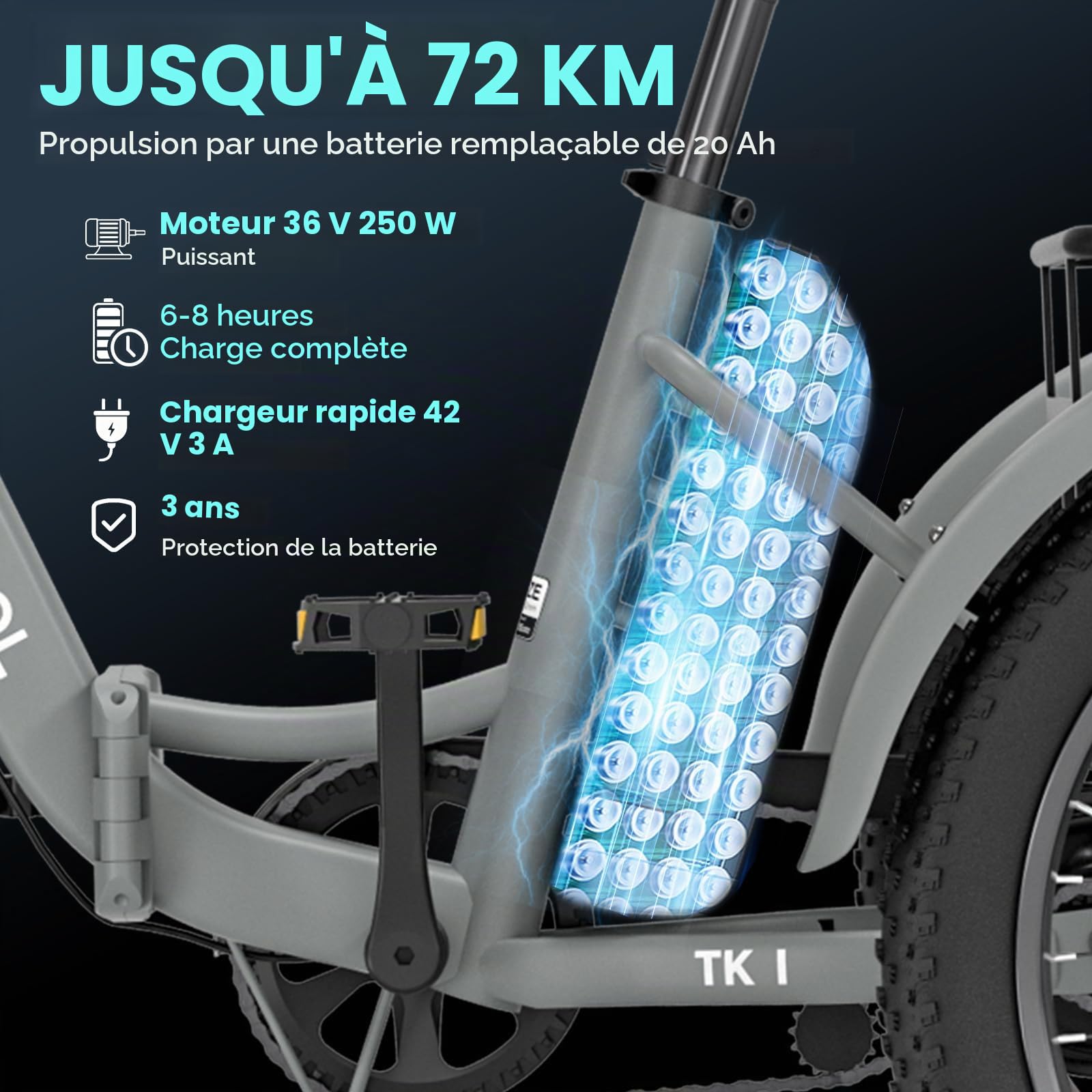 MOONCOOL VéLo Pliable E Bike, VéLo éLectrique 20 Pouces pour Hommes Et Femmes avec Batterie 36V 20 Ah, Moteur 250W, éCran LCD, Vitesse 25 Km/H, IP65, 45 NM, avec Grands Paniers