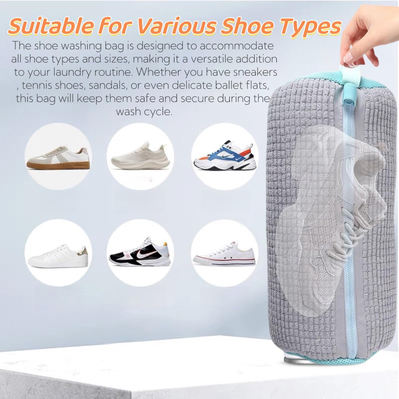 Borsa per lavatrice per scarpe, confezione da 2 sacchetti per scarpe per lavatrice e asciugatrice, cerniera resistente con design a gancio, borsa riutilizzabile per scarpe da ginnastica, borsa per la
