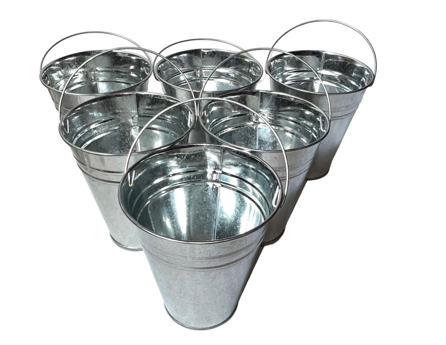 KOMIRO 6pcs Galvanized Zinc Metal Bucket with Handle Tin Pot Garden Planter Herb Flower in Various Sizes (6pcs 12cm x 13cm Planter)