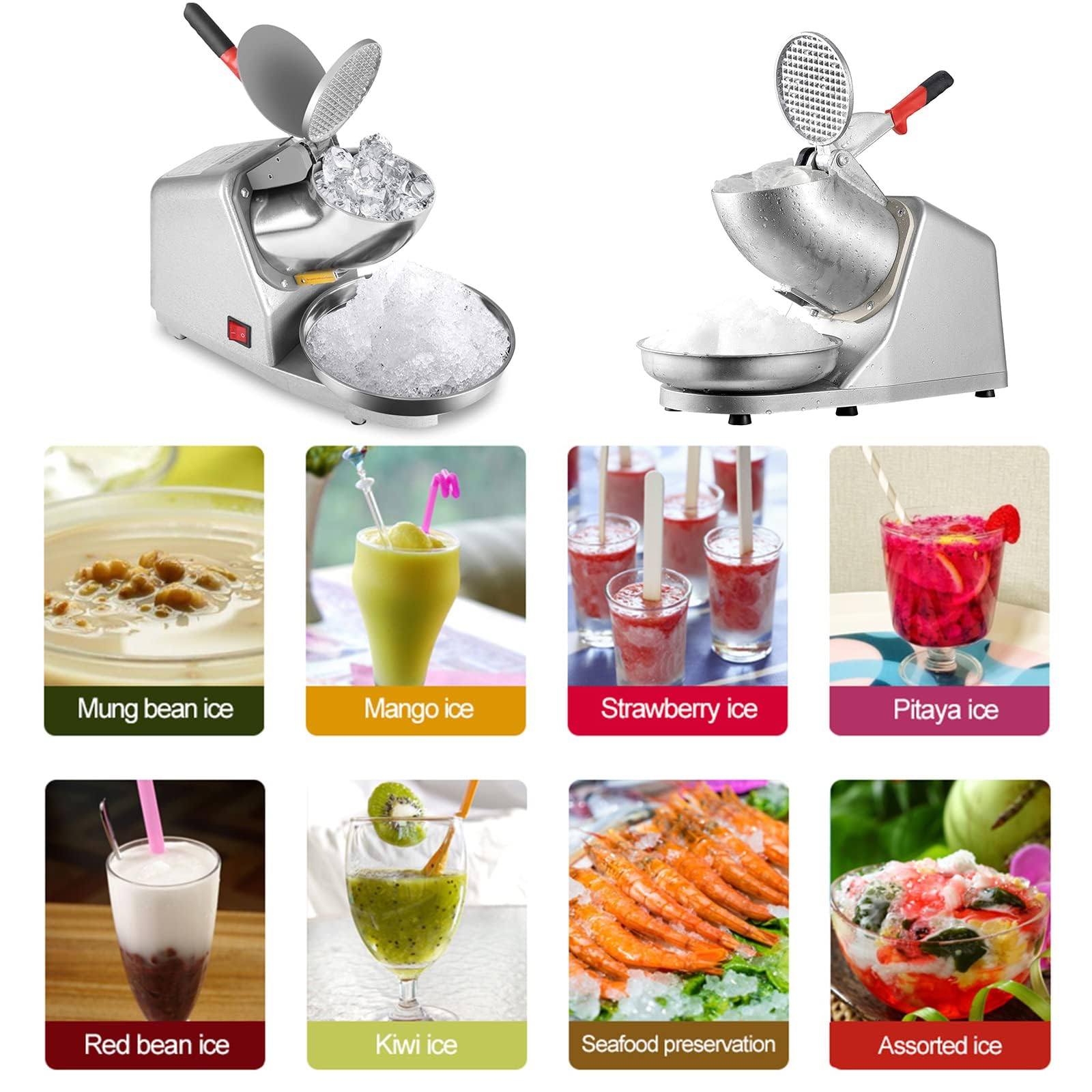 Máquina eléctrica trituradora de Hielo, máquina de Hielo raspado de Acero Inoxidable, 65 kg/h para cócteles, Bares, granizados, Uso doméstico o Comercial, diseño eficiente y Duradero.