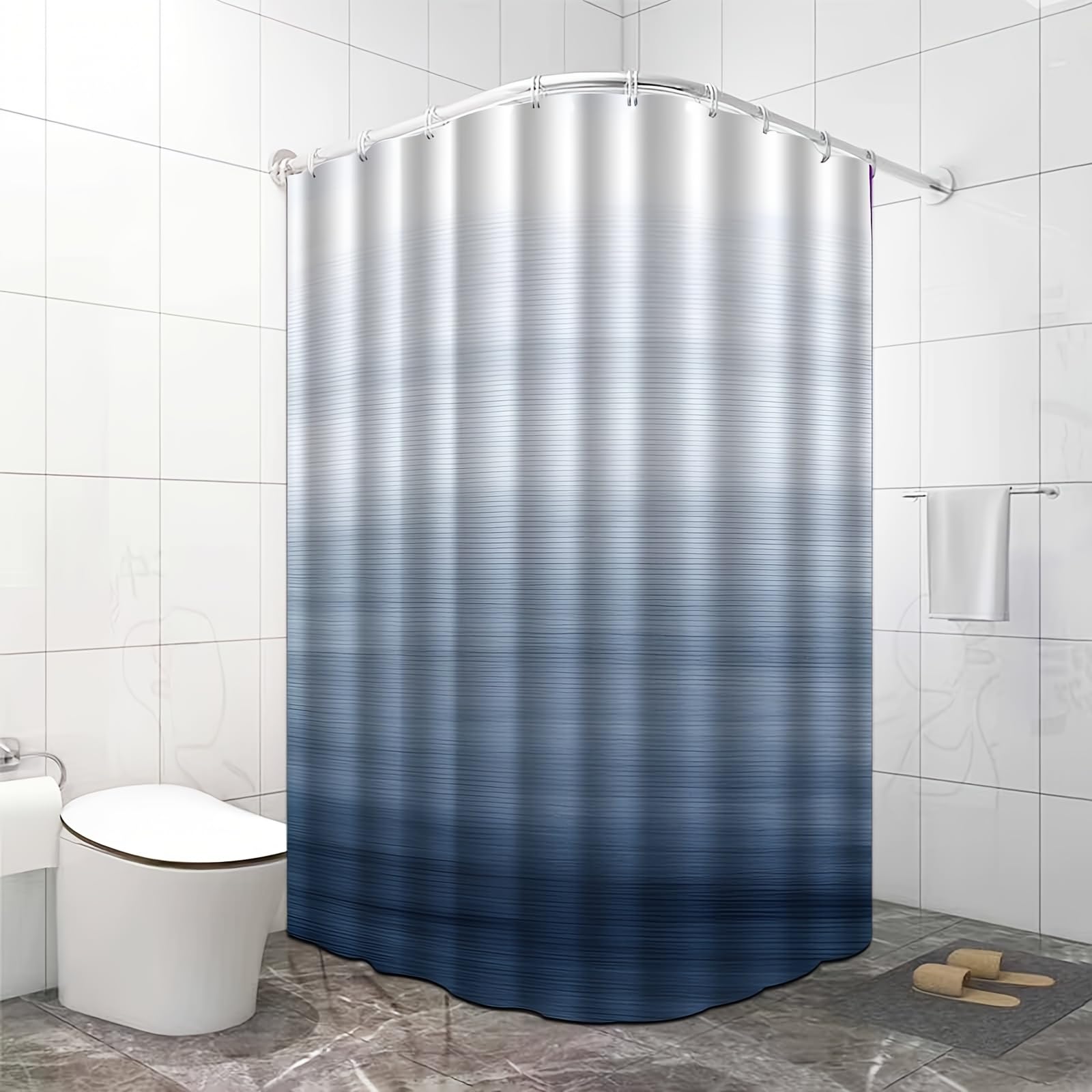 Moderner, minimalistischer Duschvorhang mit blauem Muster, Badezimmervorhang, Duschvorhang mit dekorativem Heimtextilien-Musterdruck 180x213cm/71x84in(WxH)