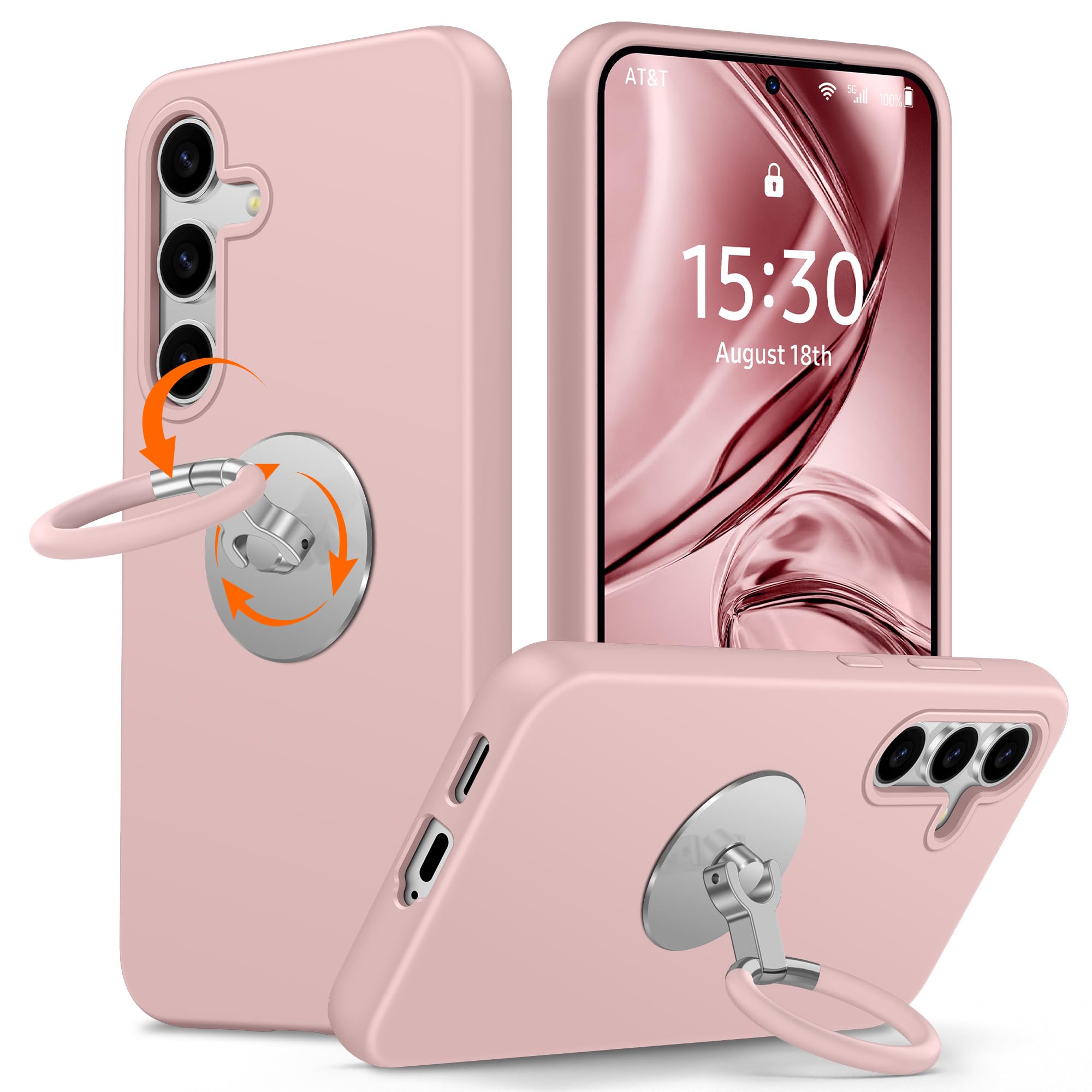 XYZ for Samsung Galaxy S24 Case, Galaxy S24 Phone Case with Rotatable 360° Soft Silicone Ring Stand, Shockproof Liquid Silicone Case with Microfiber