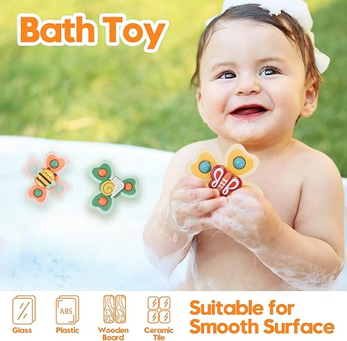 Miniatura 5 de FIDWOD 3 piezas de juguete giratorio con ventosa para bebé, juguetes de baño en forma de insecto para bebés, juguetes sensoriales para niños