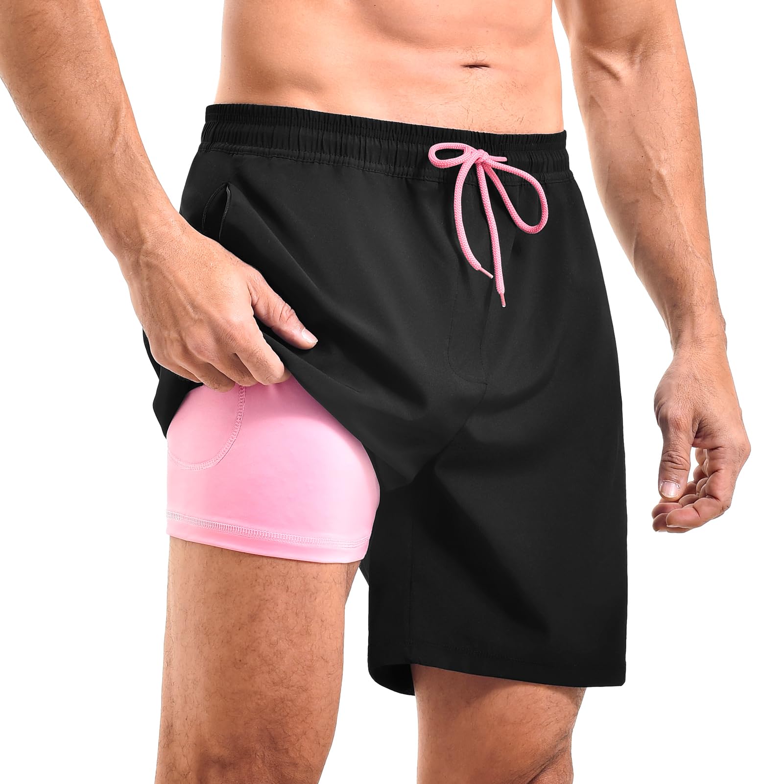 CADITEX Mens Swim Trunks 2 in 1 Compression Liner 7 Inch with Pockets